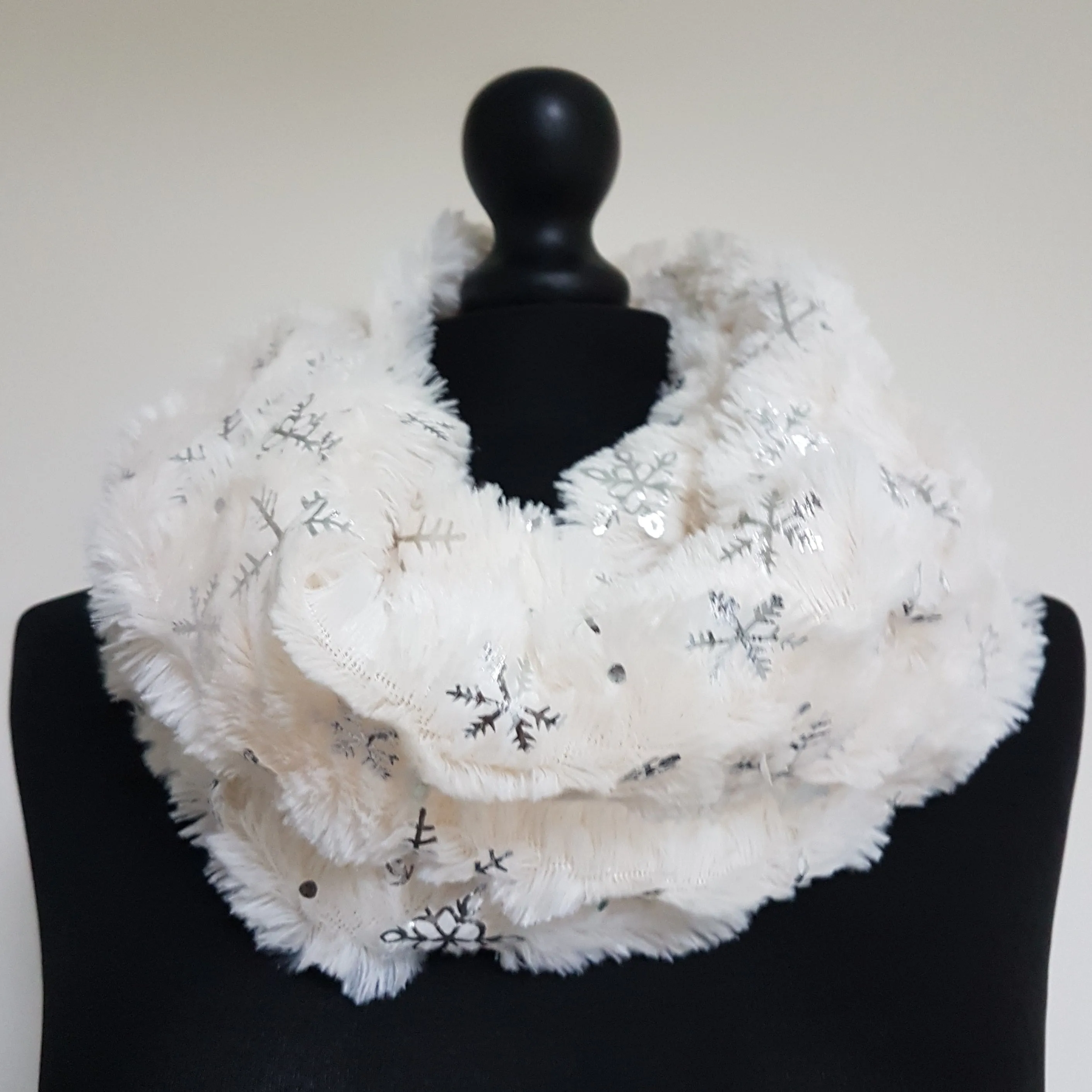 Cream Foiled Snowflake Soft Twist Snood