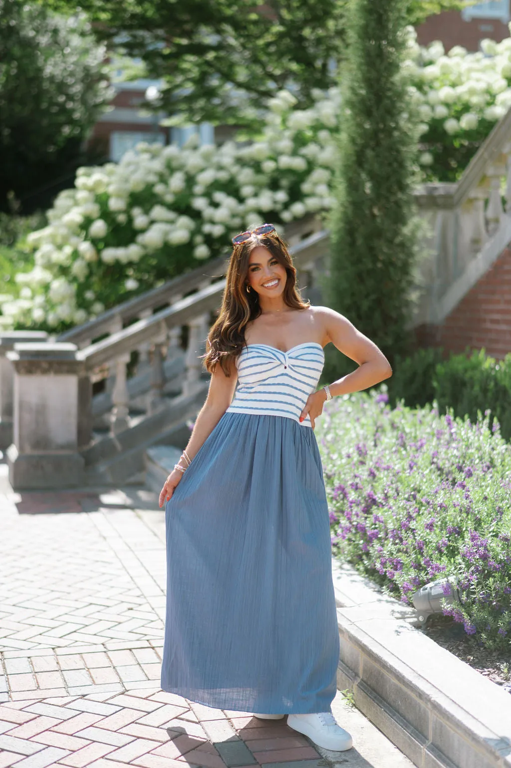 Cumberland Midi Dress-White/Blue