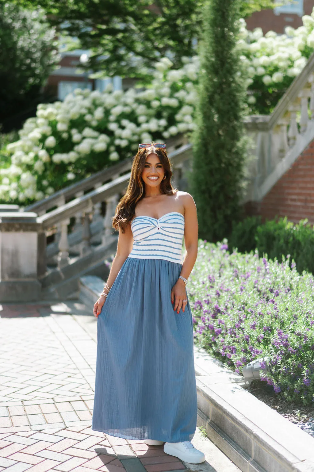 Cumberland Midi Dress-White/Blue