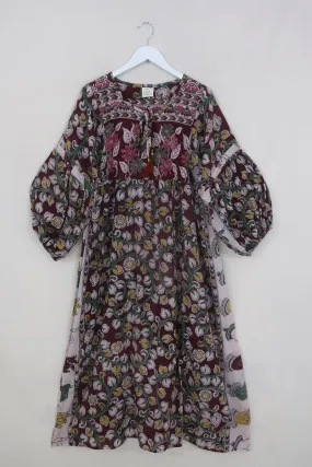 Daisy Maxi Smock Dress - Chestnut Pink Floral - Vintage Indian Cotton - Size L/XL