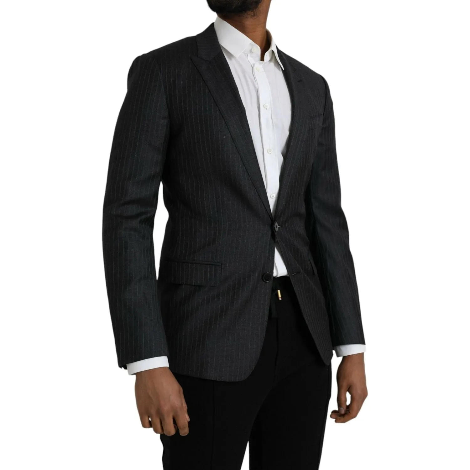 Dolce & Gabbana Black Stripe MARTINI Single Breasted Coat Blazer