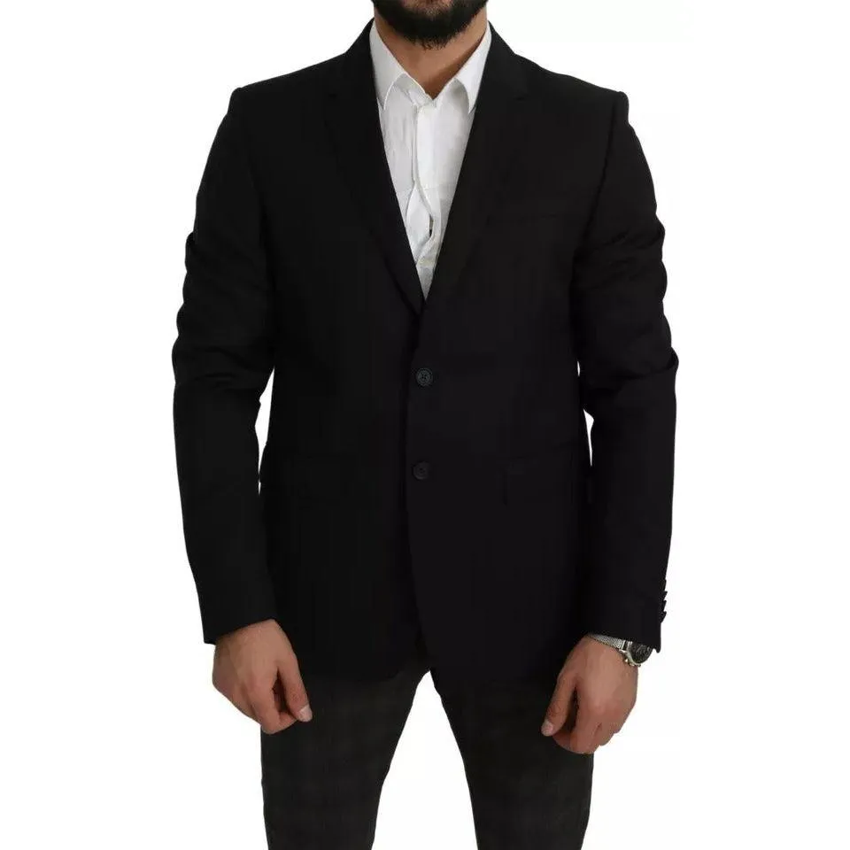 Dolce & Gabbana Black Wool Slim Fit Notch Jacket Blazer