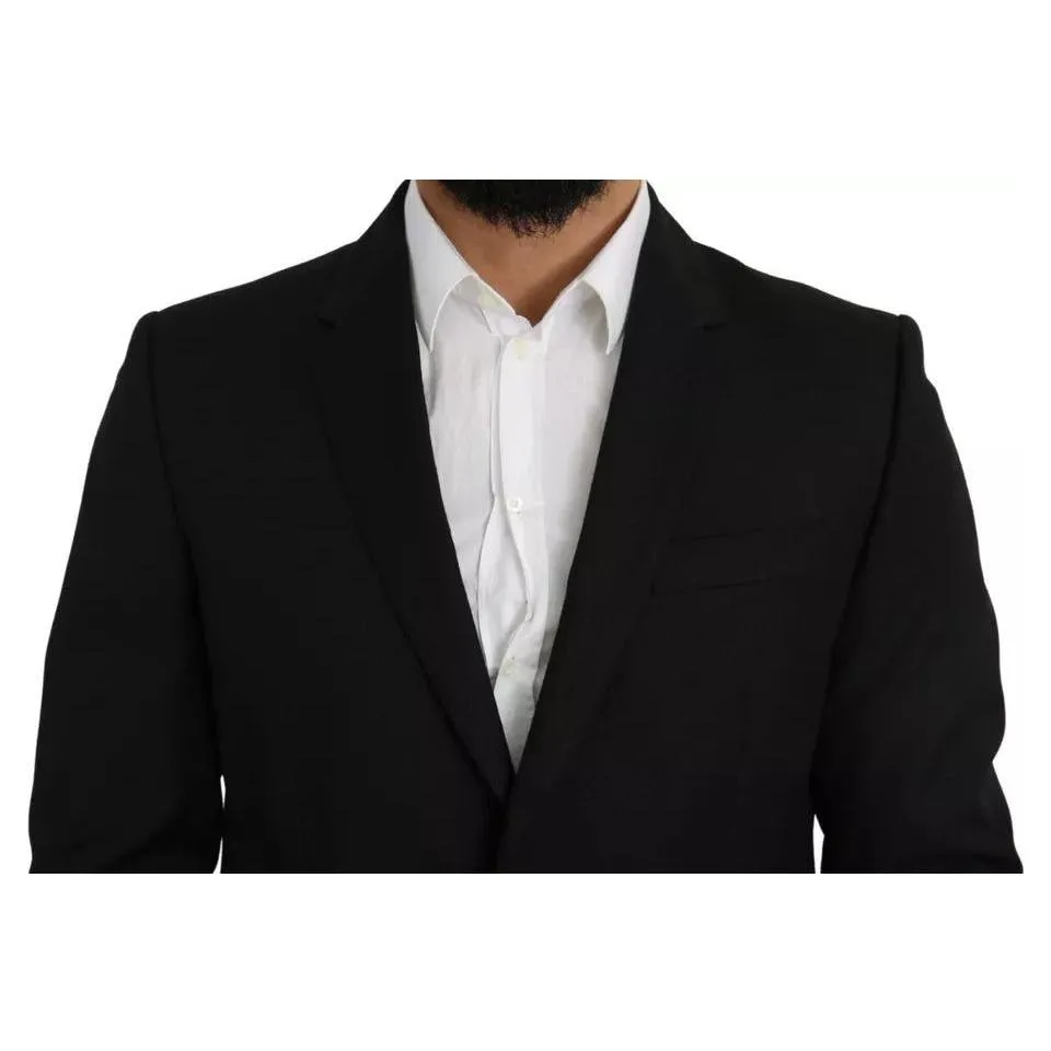 Dolce & Gabbana Black Wool Slim Fit Notch Jacket Blazer