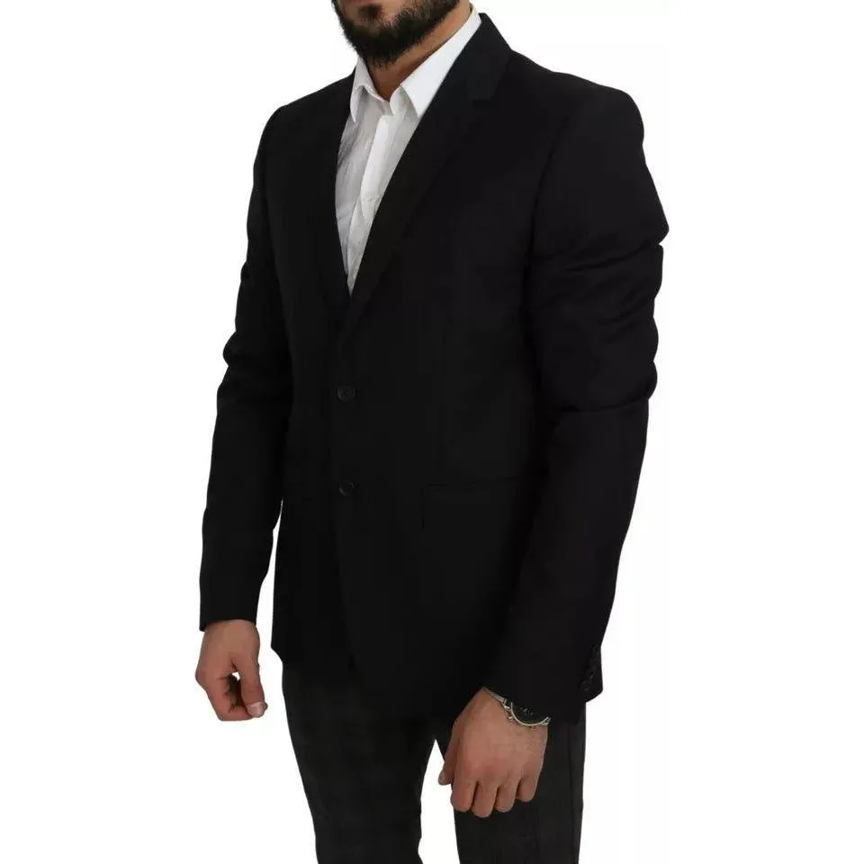 Dolce & Gabbana Black Wool Slim Fit Notch Jacket Blazer