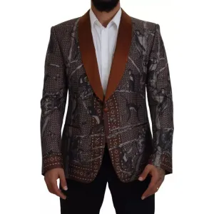 Dolce & Gabbana Bronze Monkey Print Silk Slim Jacket Blazer