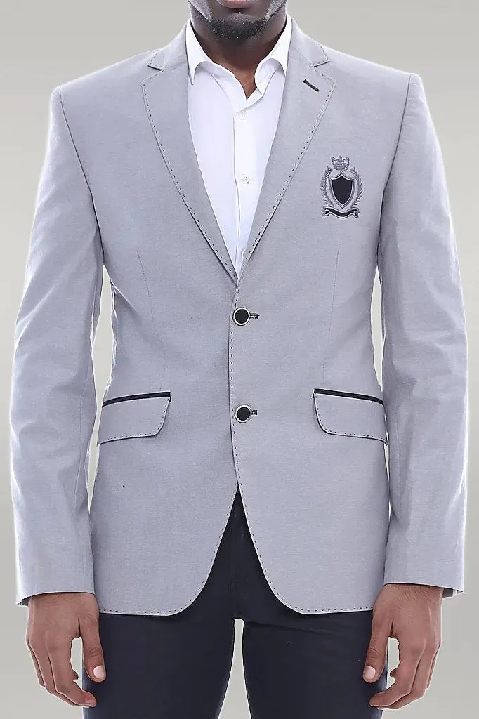 Double Button Mono Lapel Crested Grey Jacket-Wessi