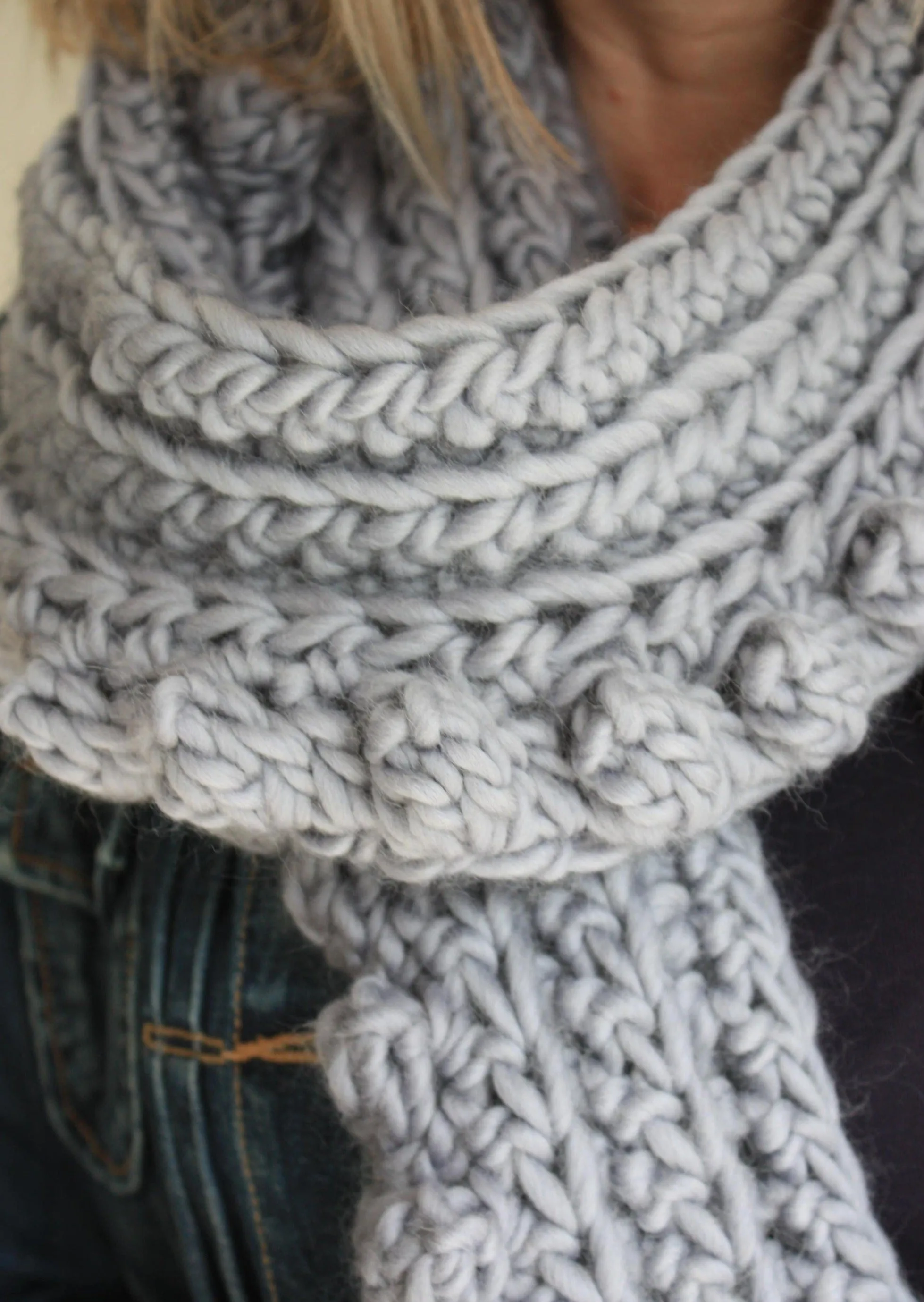 Easy Crochet Pattern - Chunky Oversized Crochet Bobble Scarf | Spots And Stripes Scarf