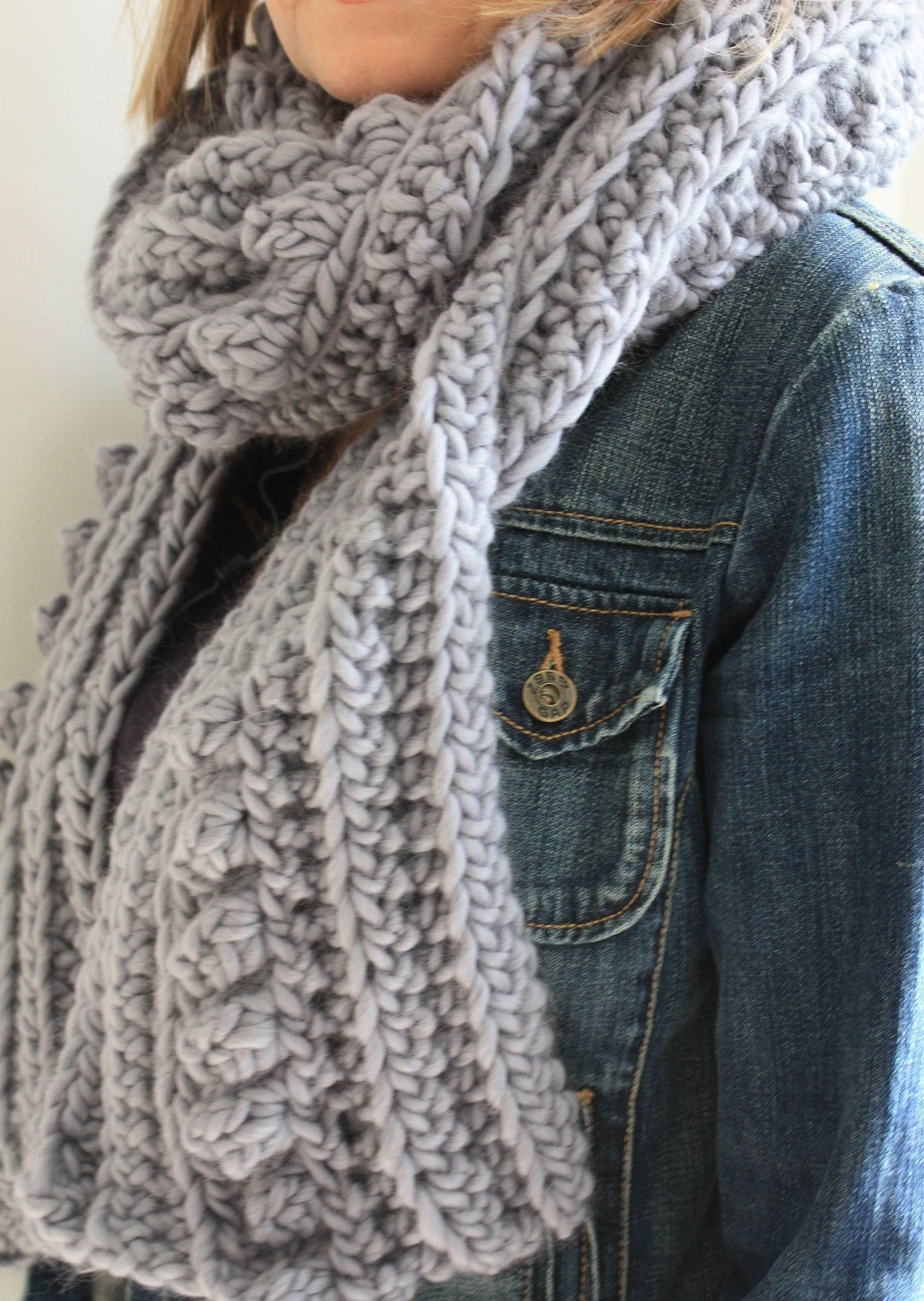 Easy Crochet Pattern - Chunky Oversized Crochet Bobble Scarf | Spots And Stripes Scarf