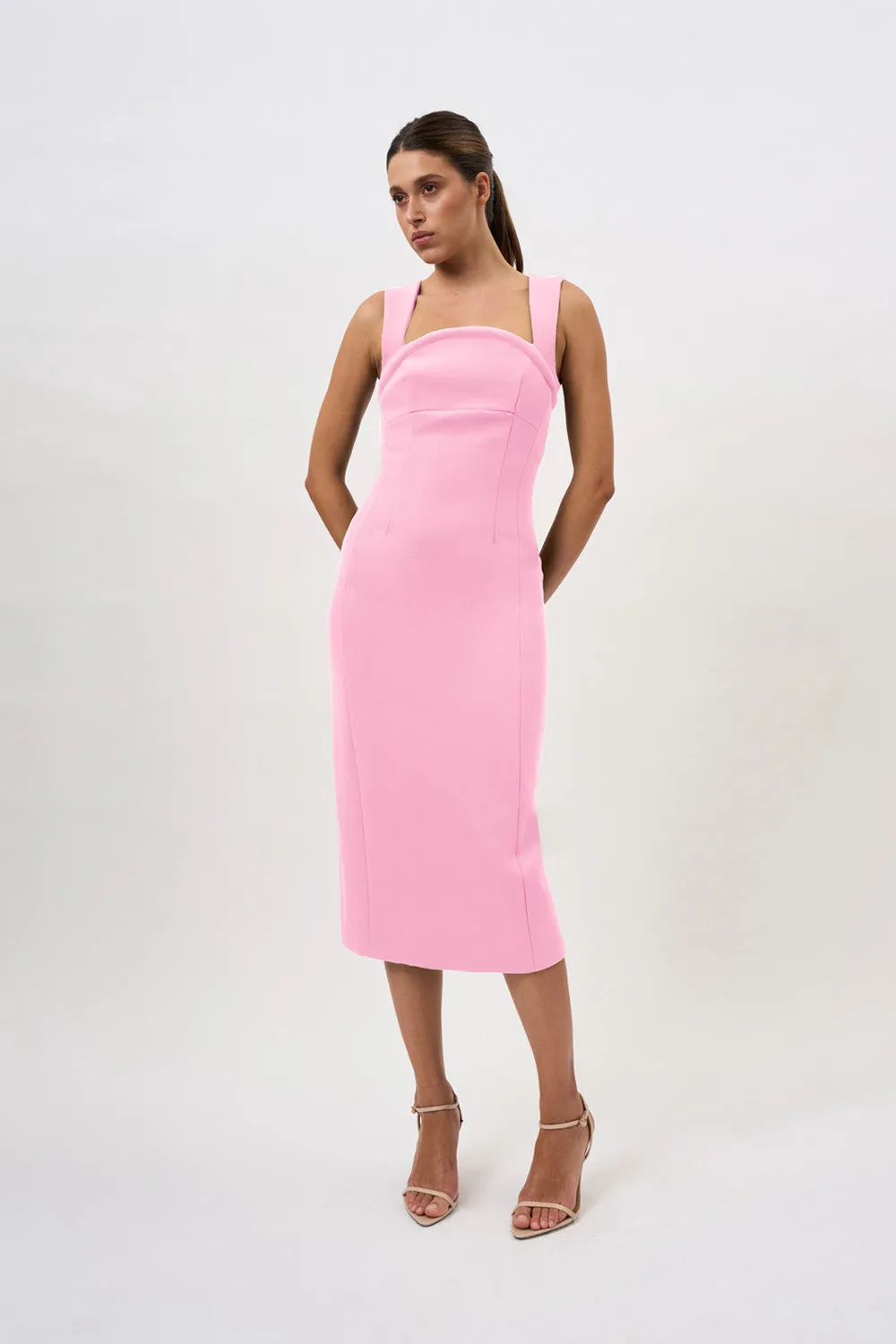 Elara Curve Structure Midi Dress | Final Sale - Pink