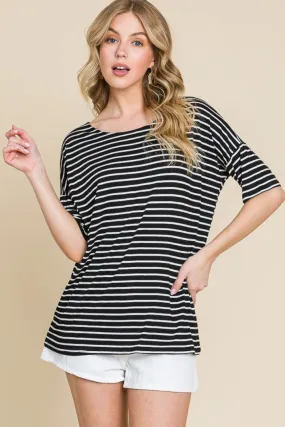 Explore More Collection - BOMBOM Striped Round Neck T-Shirt