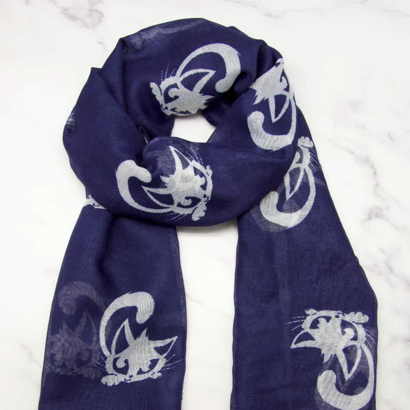 Fabulous Felines Navy Blue Cat Scarf