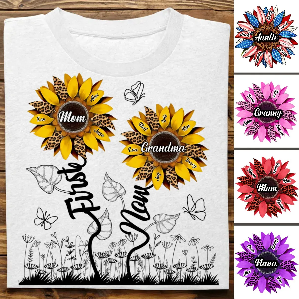 Family - First Mom Now Grandma Sunflower - Personalized Unisex T-shirt, Hoodie, Sweatshirt