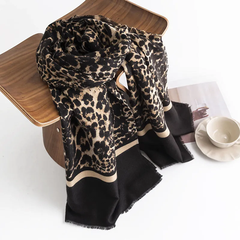 FH23-5392 Leopard print printed winter scarf