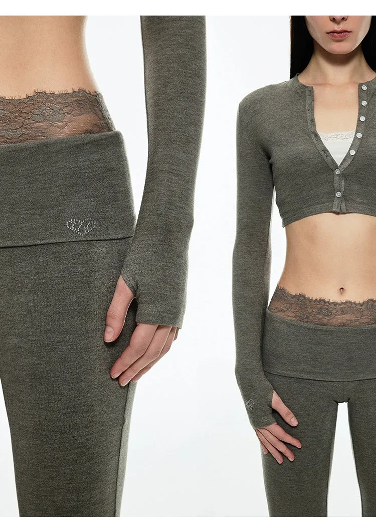 (Final Sale) Crewneck Short Cardigan & Flared Pants Set