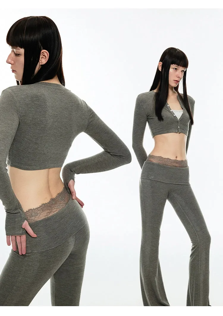 (Final Sale) Crewneck Short Cardigan & Flared Pants Set