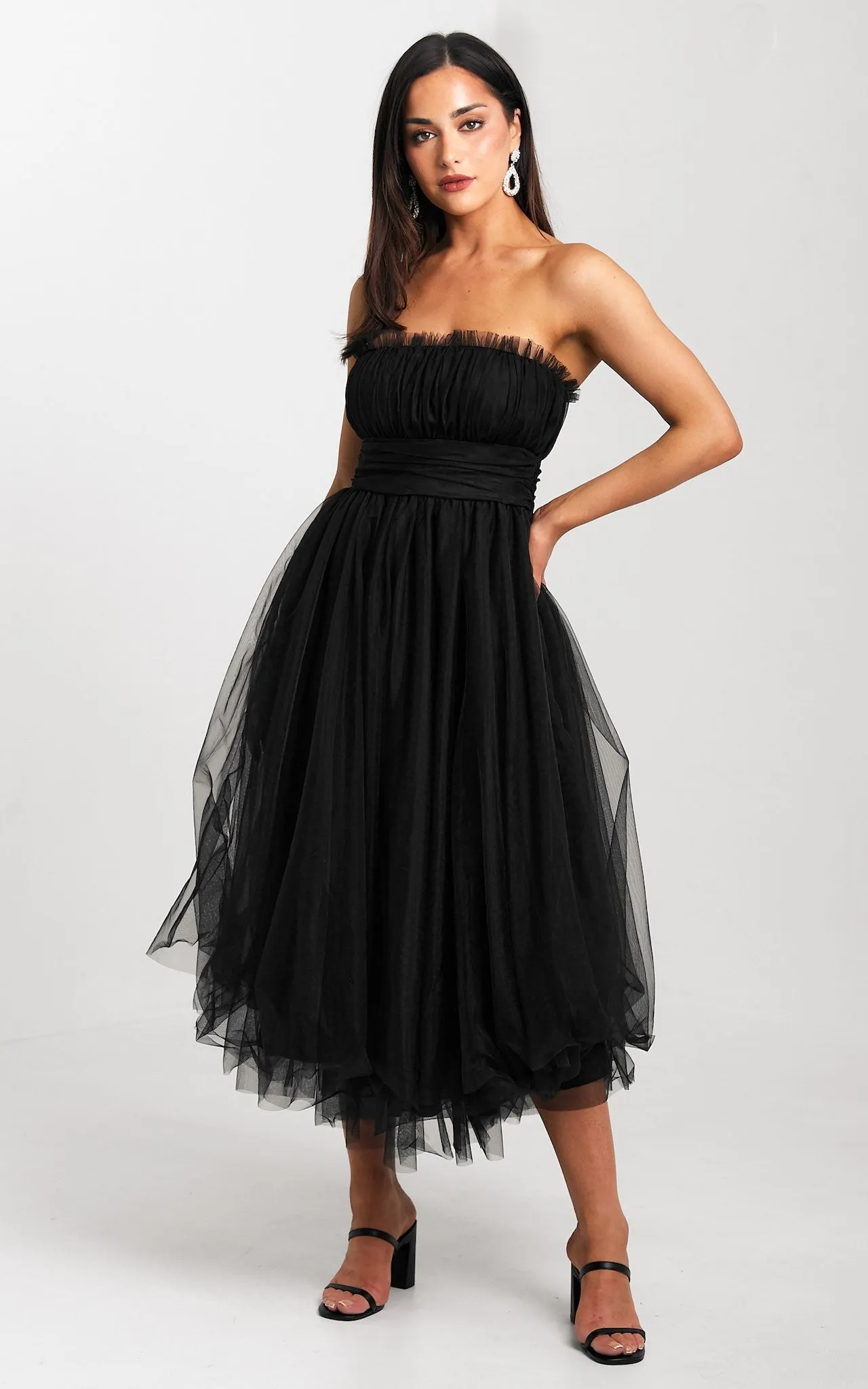 Fiona Tulle Midi Dress - Black