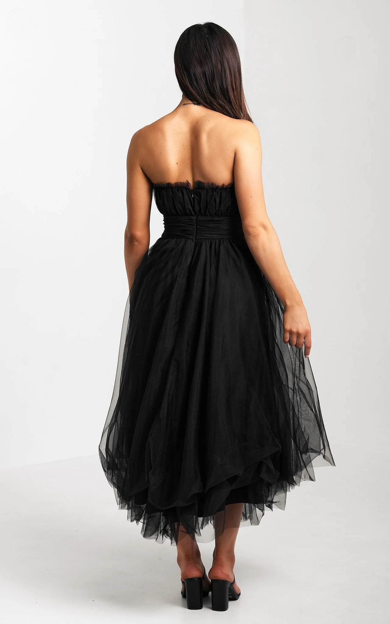 Fiona Tulle Midi Dress - Black