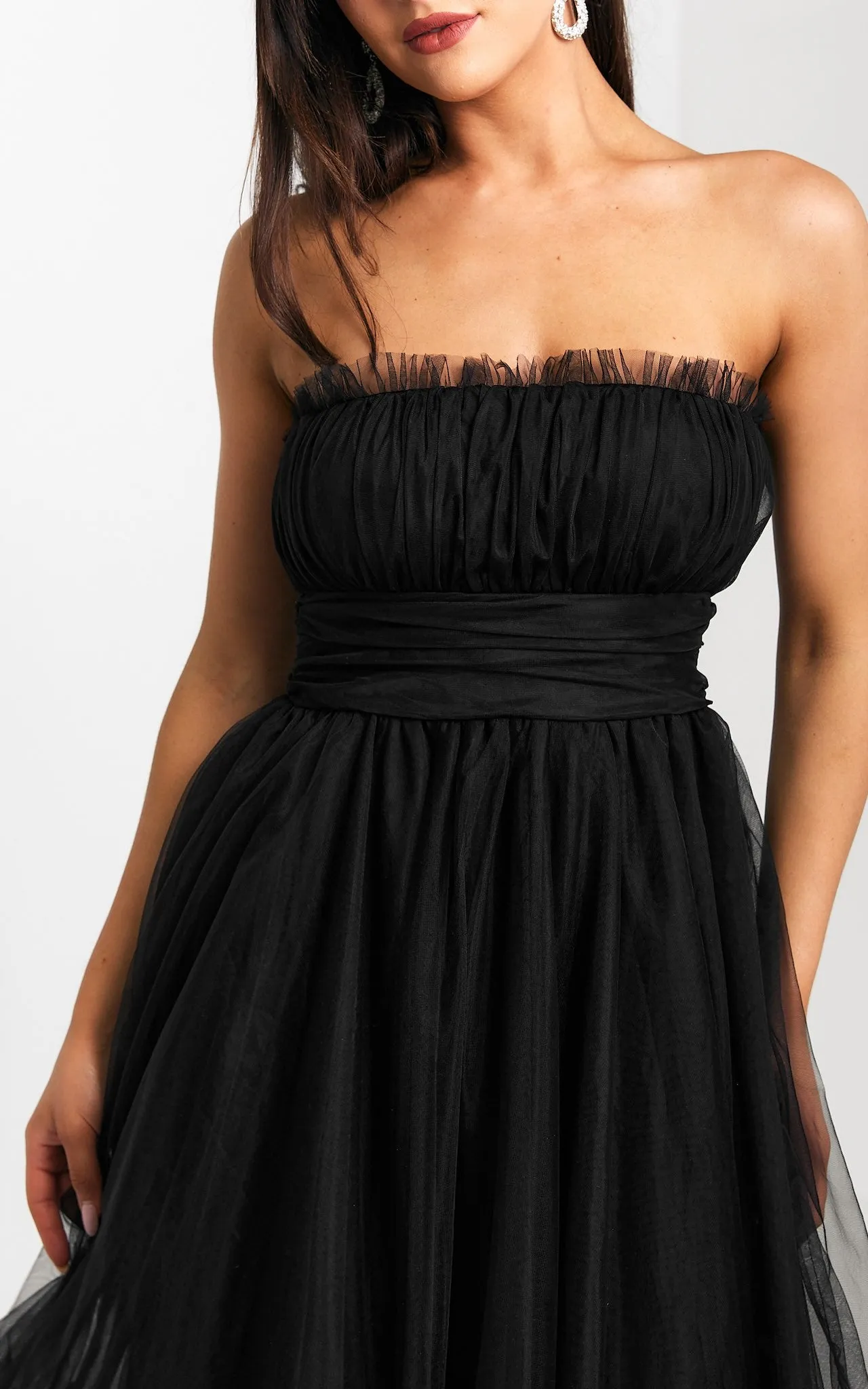 Fiona Tulle Midi Dress - Black