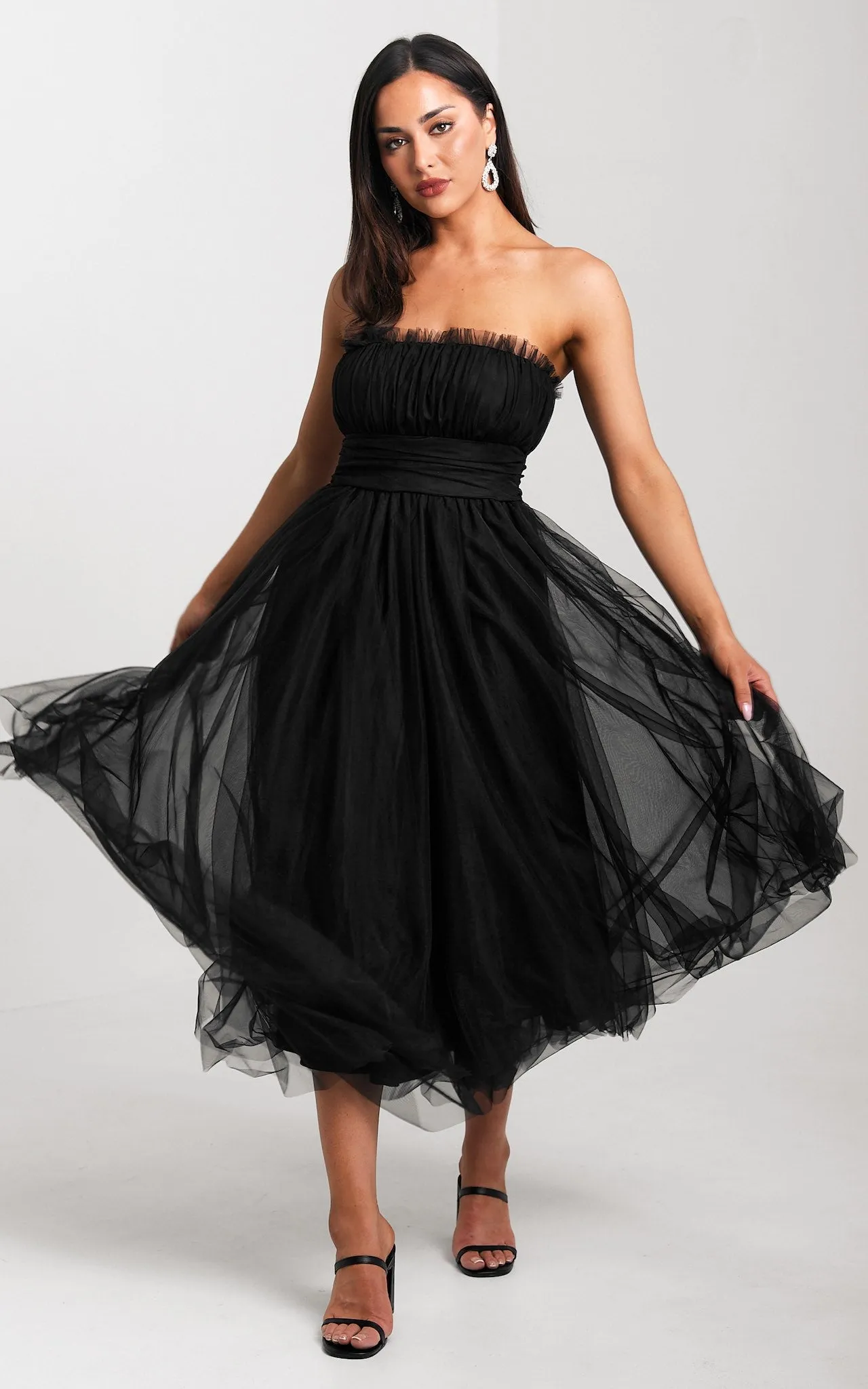 Fiona Tulle Midi Dress - Black