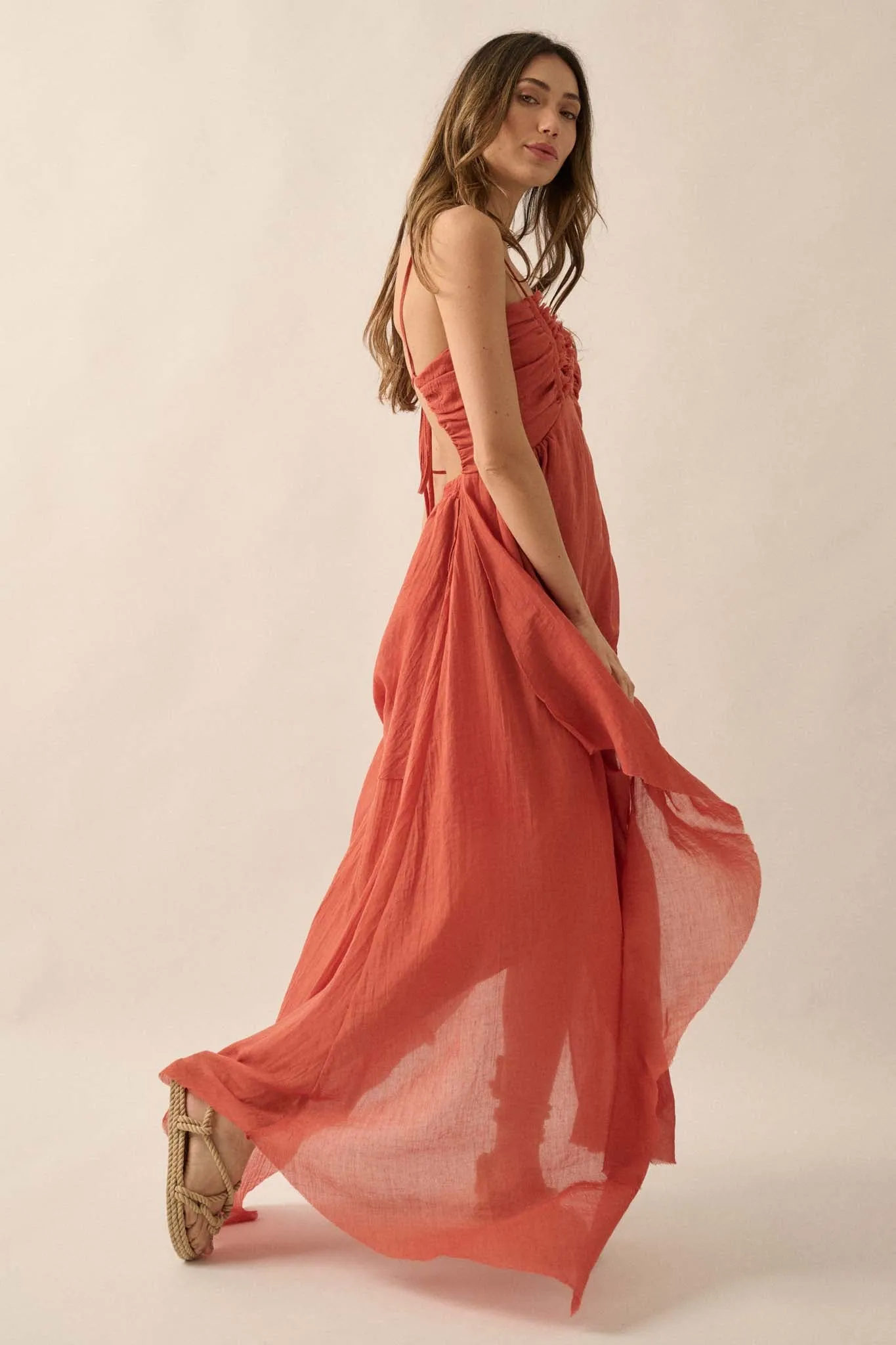 Floating on Air Layered Gauze Halter Maxi Dress