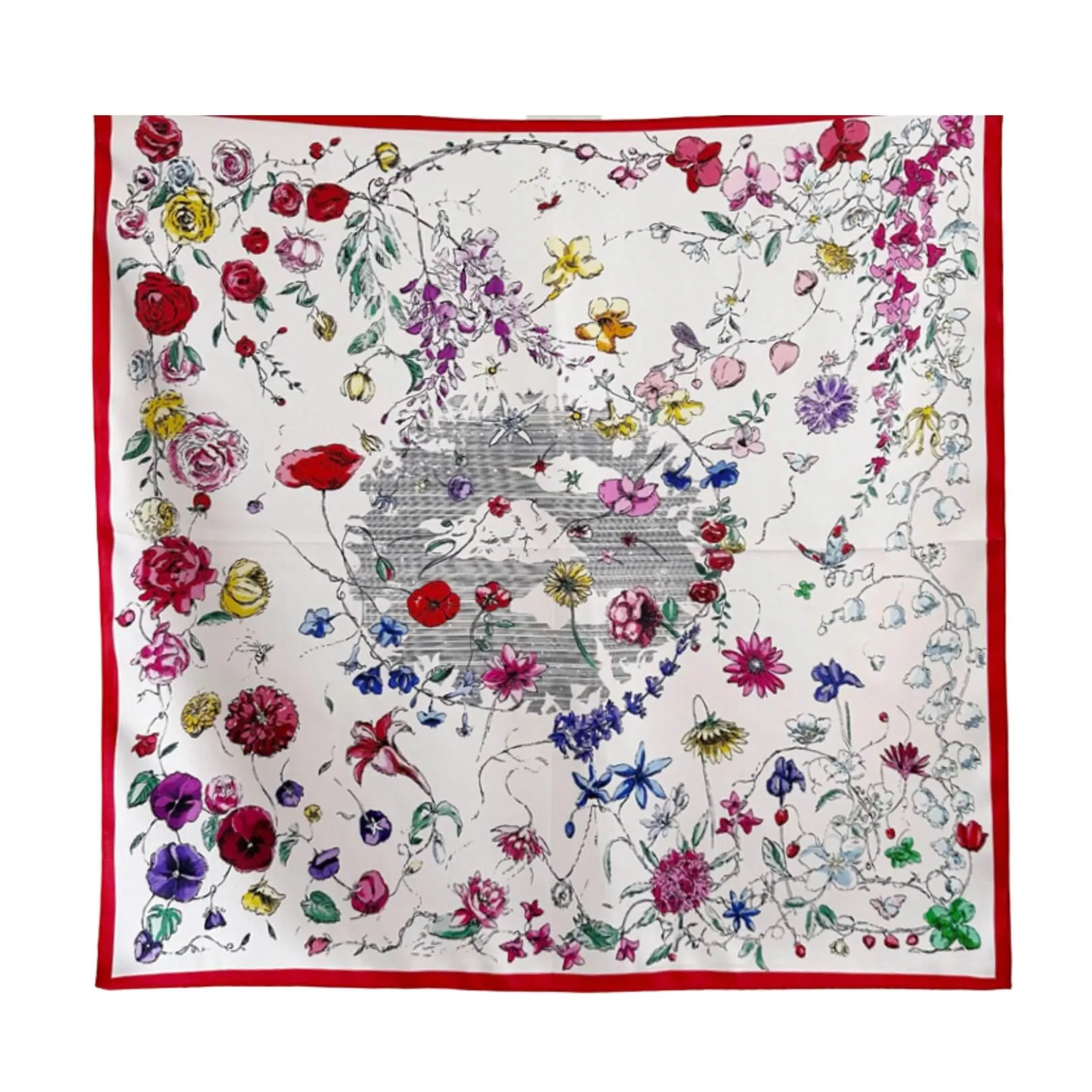 Floral Wonderland Pure Mulberry Silk Square Scarf Bandana