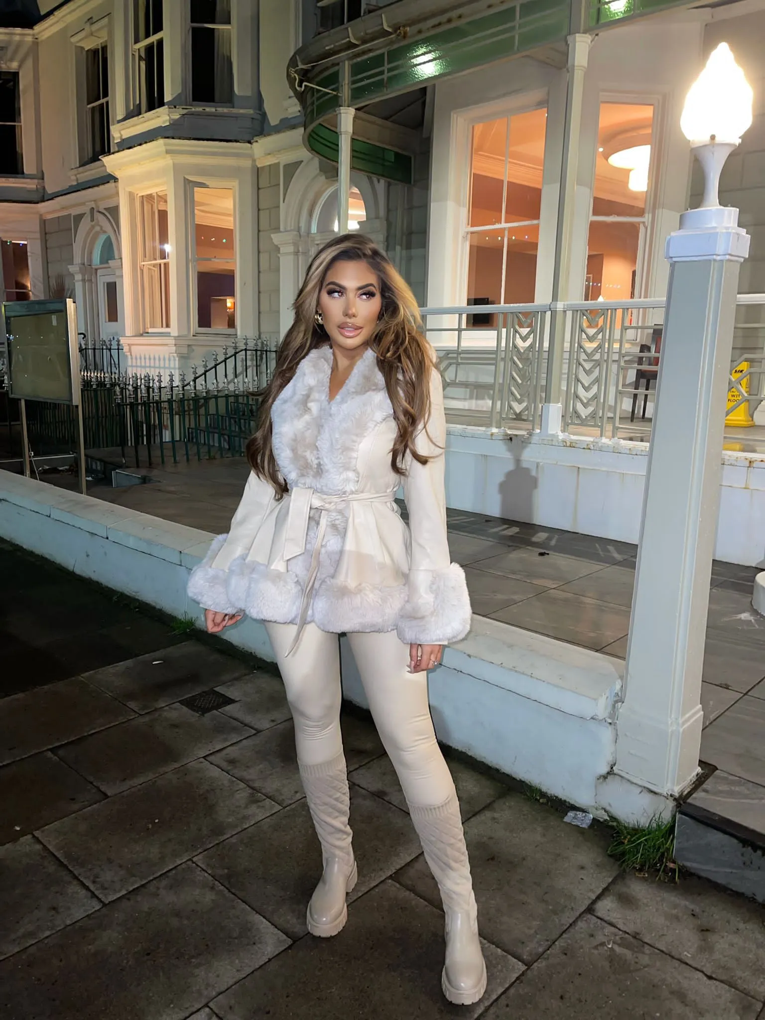 Freya Belted Fur Coat - Cream