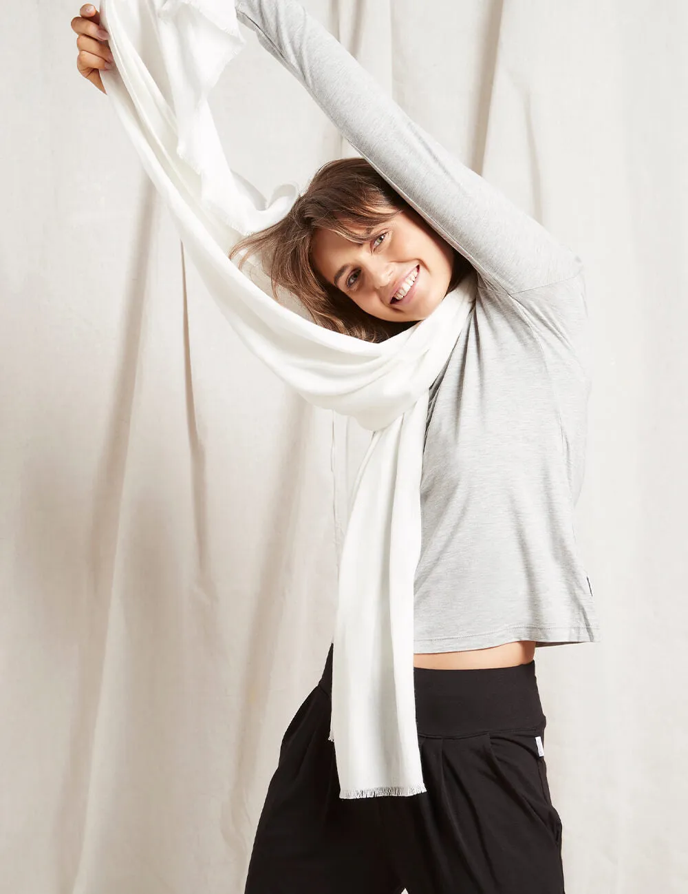 Fringed Hem Scarf - Natural White