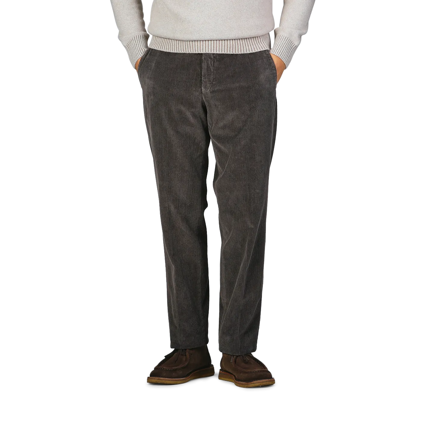 Grey Cotton Corduroy Regular Fit Chinos