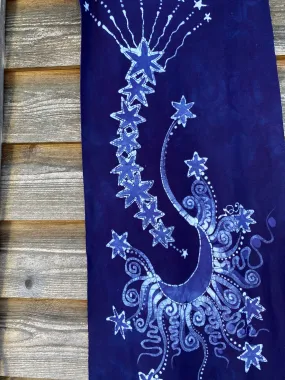 Guided By Stars Navy Blue Night  - Hand Painted Organic Knit Fabric Scarf