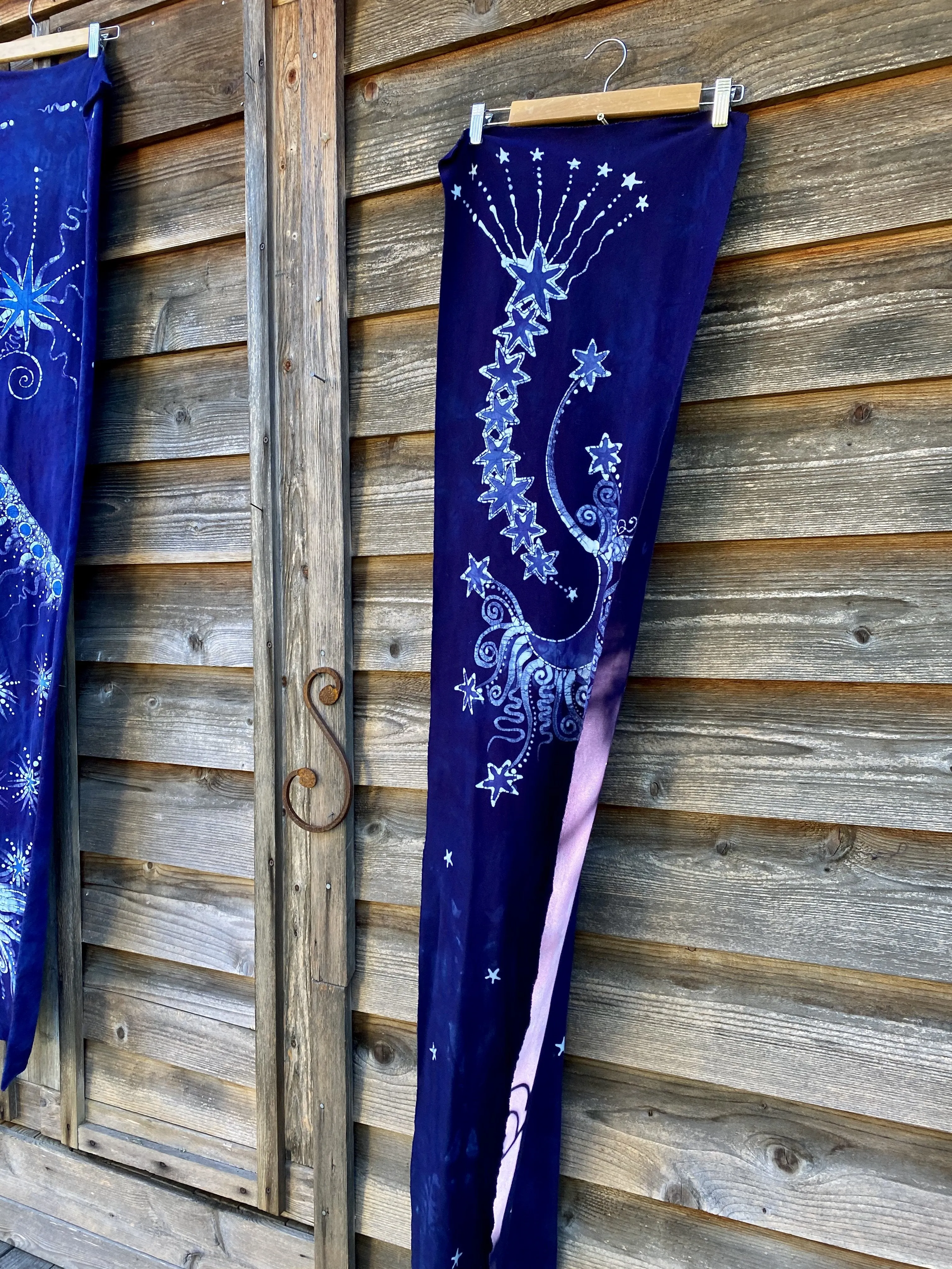 Guided By Stars Navy Blue Night  - Hand Painted Organic Knit Fabric Scarf