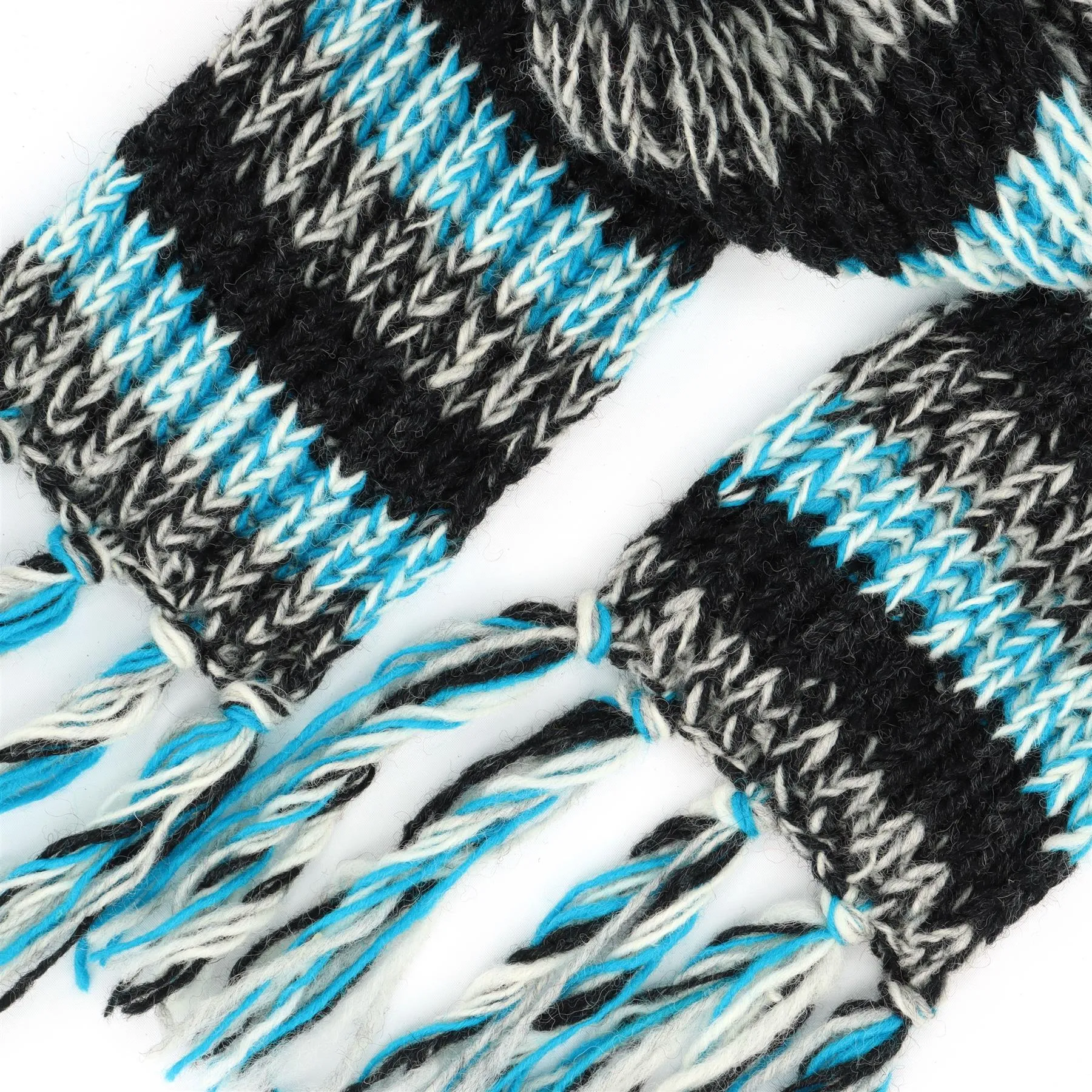 Hand Knitted Wool Scarf - SD Light Blue Charcoal