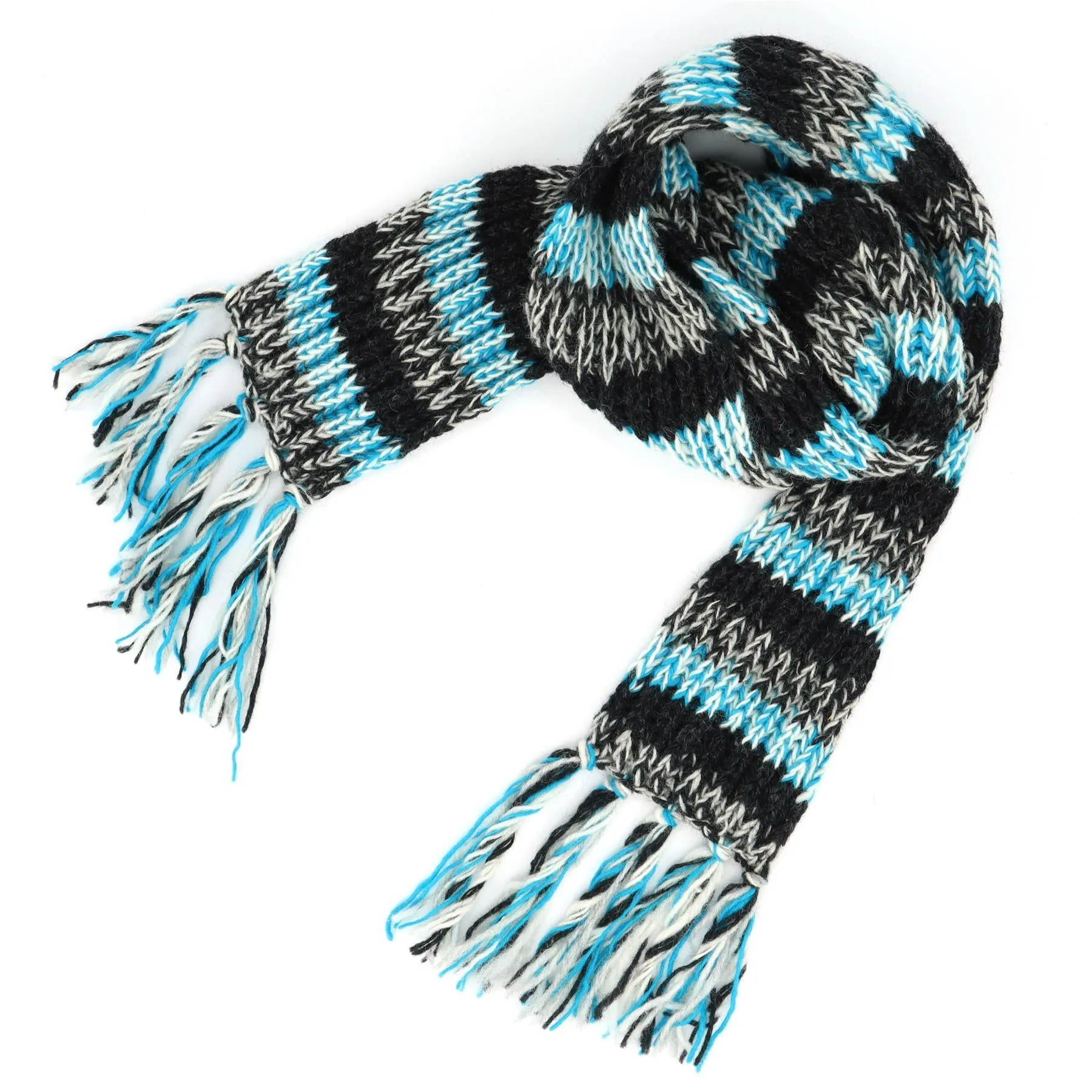 Hand Knitted Wool Scarf - SD Light Blue Charcoal