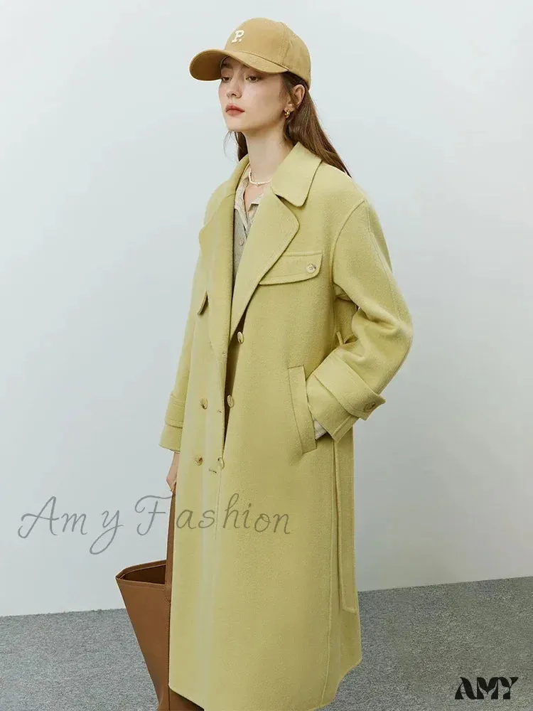 Hepburn Style Pure Woolen Autumn Winter Temperament Office Lady Double-sided Mid-length Coat