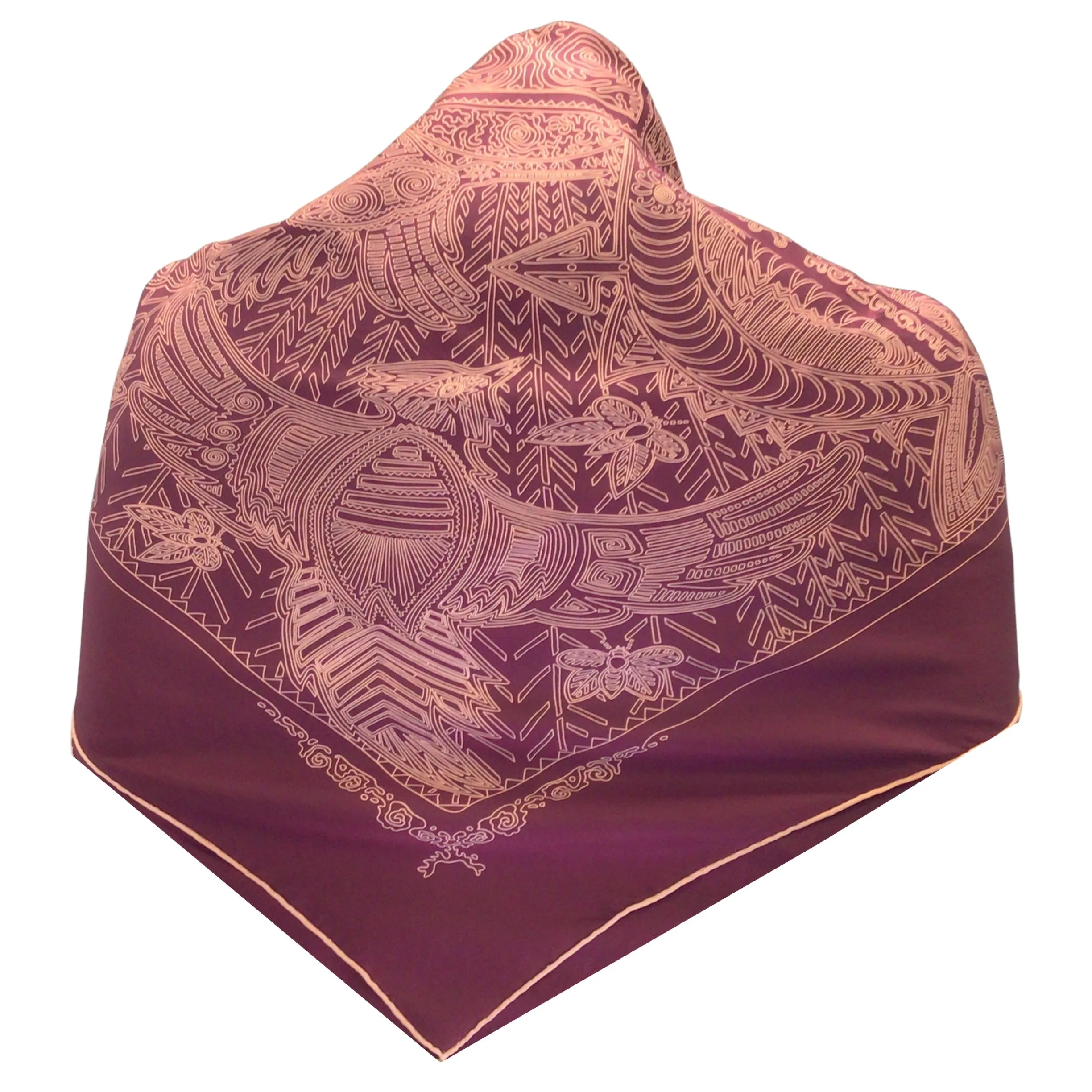 Hermes Paris Legende Kuna Peuple de Panama Burgundy / Pink Printed Square Silk Twill Scarf