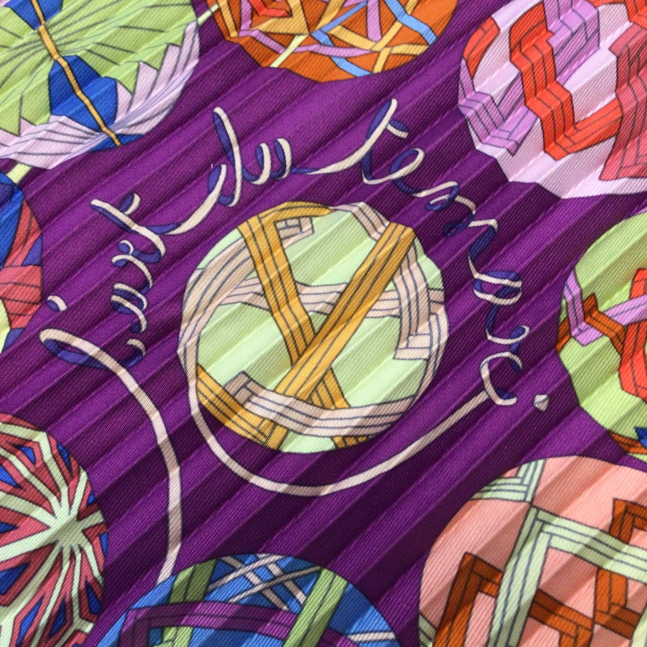 Hermes Purple Multi L'Art du Temari Printed Accordion Pleated Square Silk Scarf