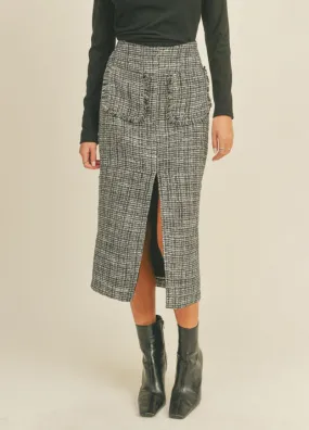 High Waist Tweed Midi Skirt