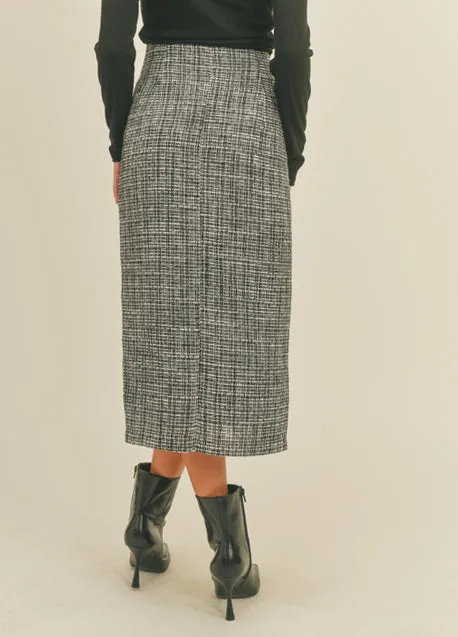 High Waist Tweed Midi Skirt