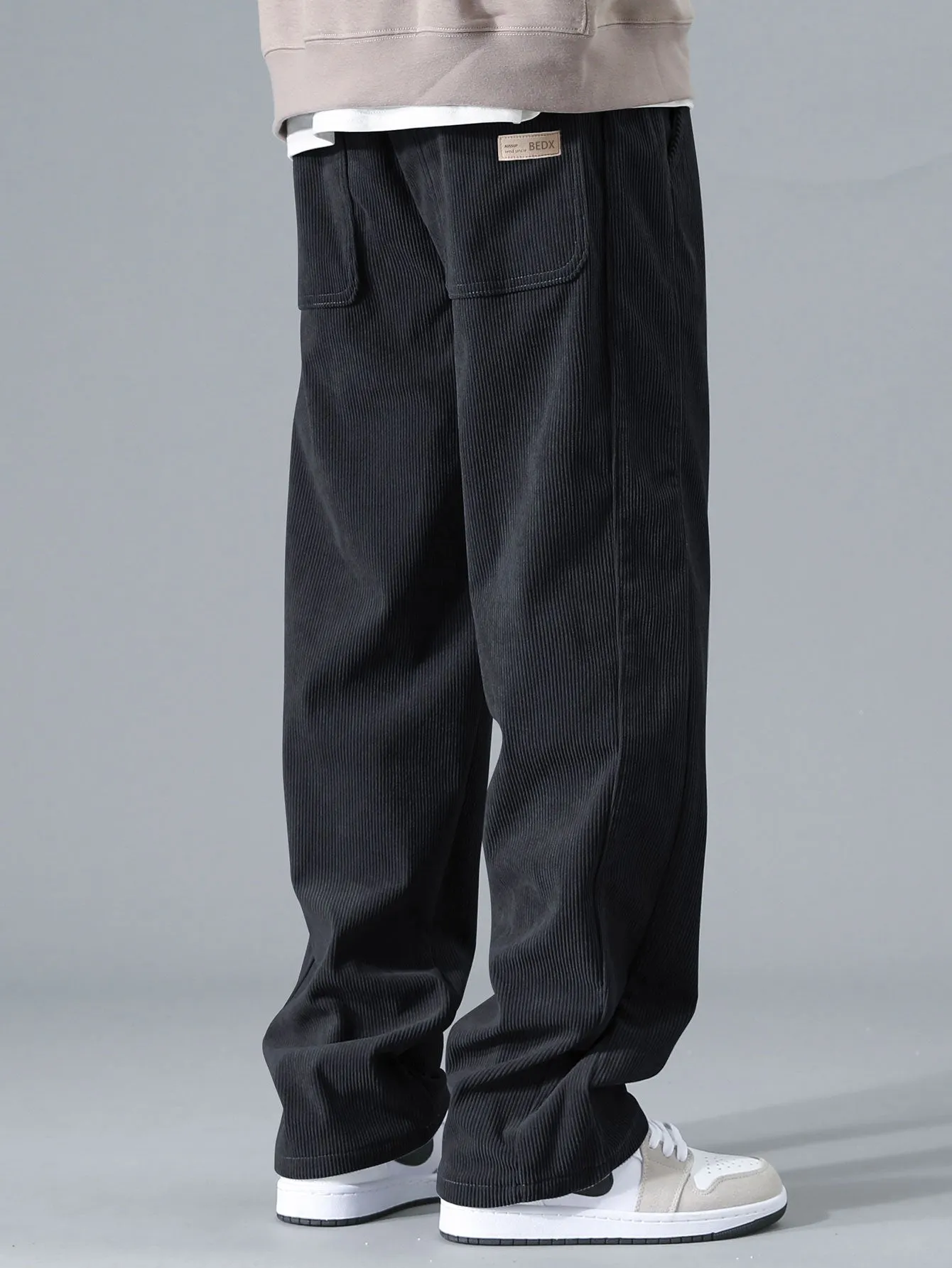 Hip Hop Bear Print Relax Fit Hoodie & Straight Leg Corduroy Pants