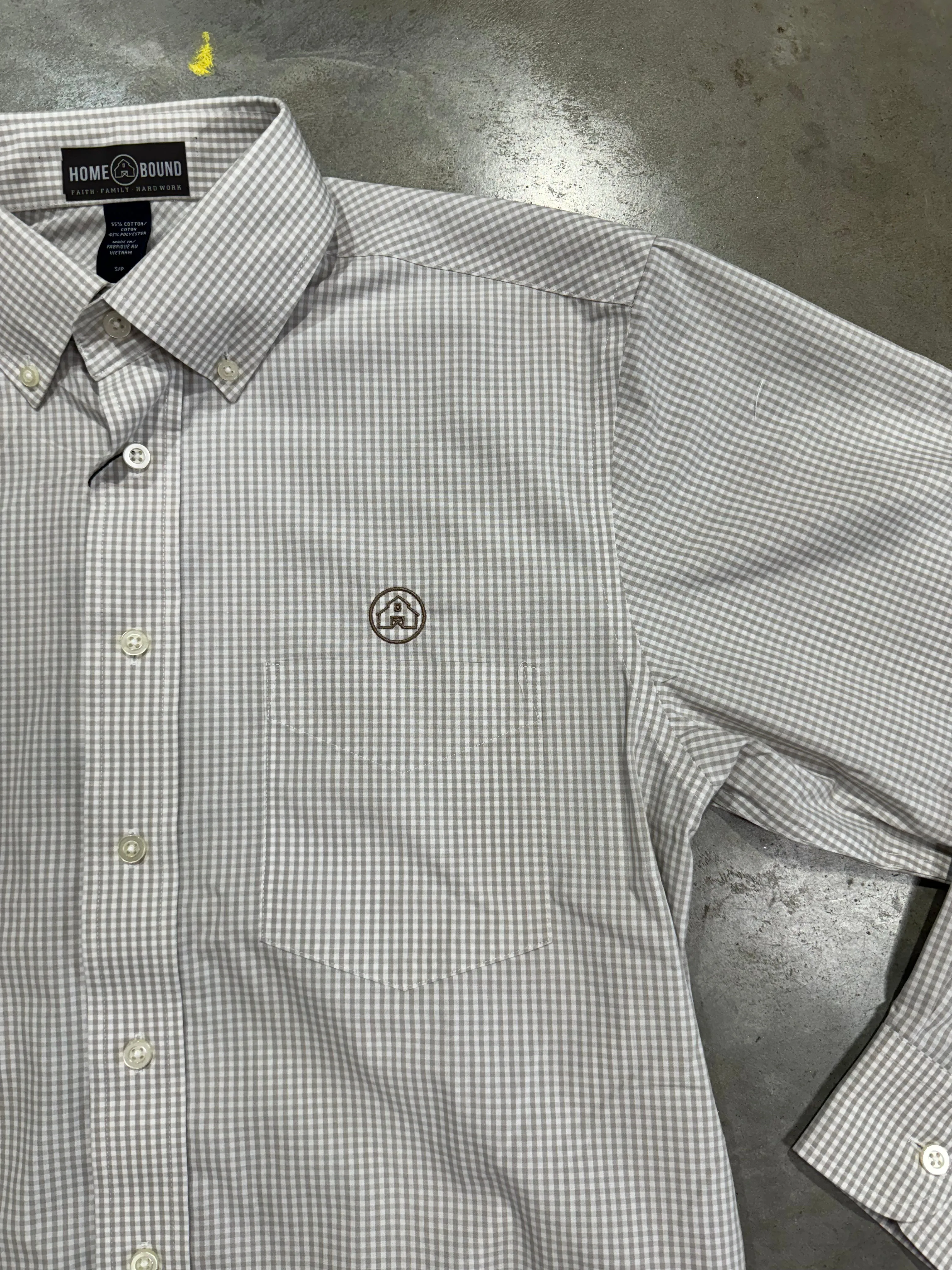 Home Bound Oatmeal Small Check Button Down Shirt