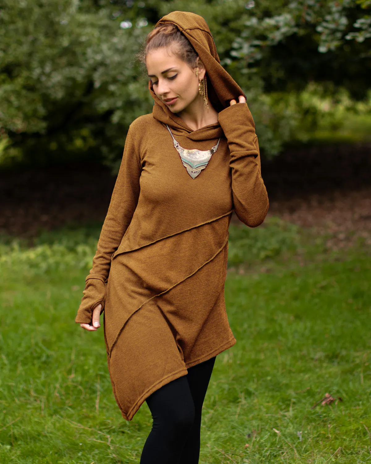 Hooded Pixie Dress Camel