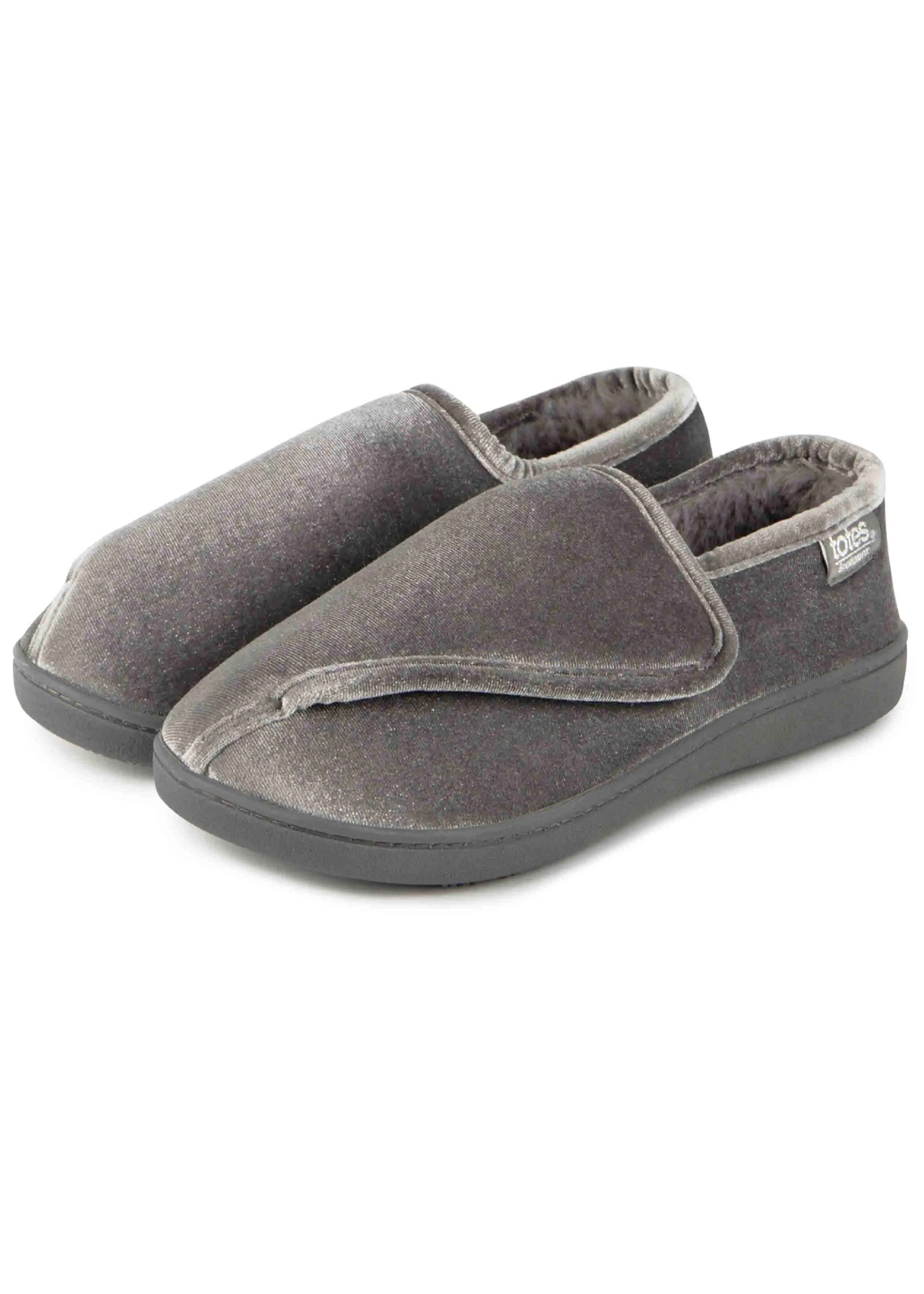 Isotoner Ladies Velour Closed Back Touch Fasten Slipper