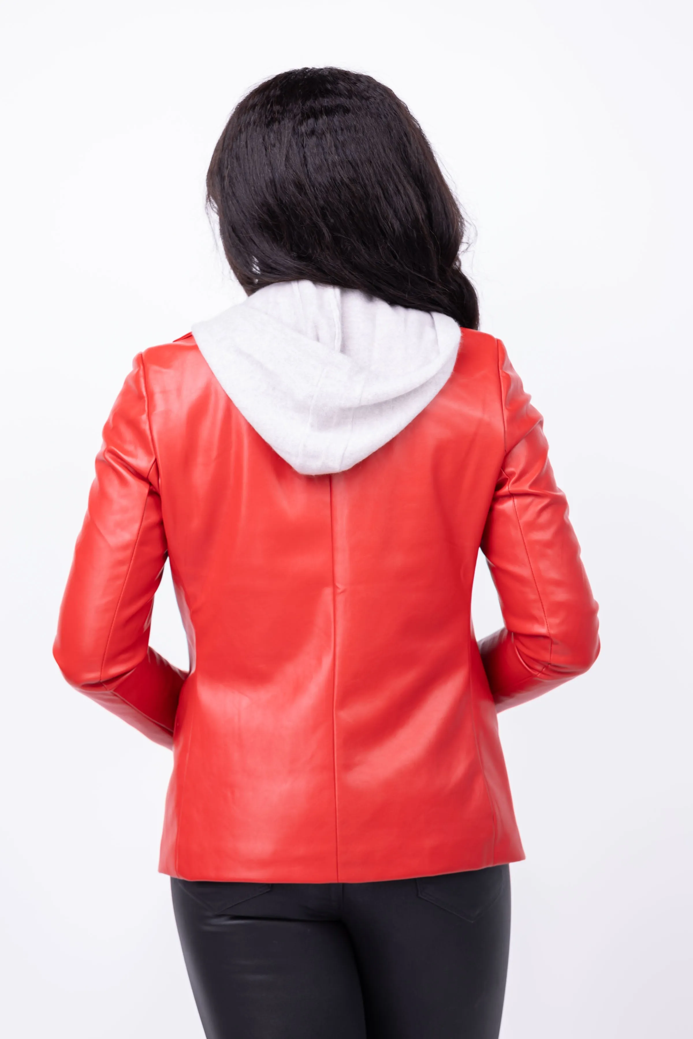 J. Society Knit Leather Jacket in Red