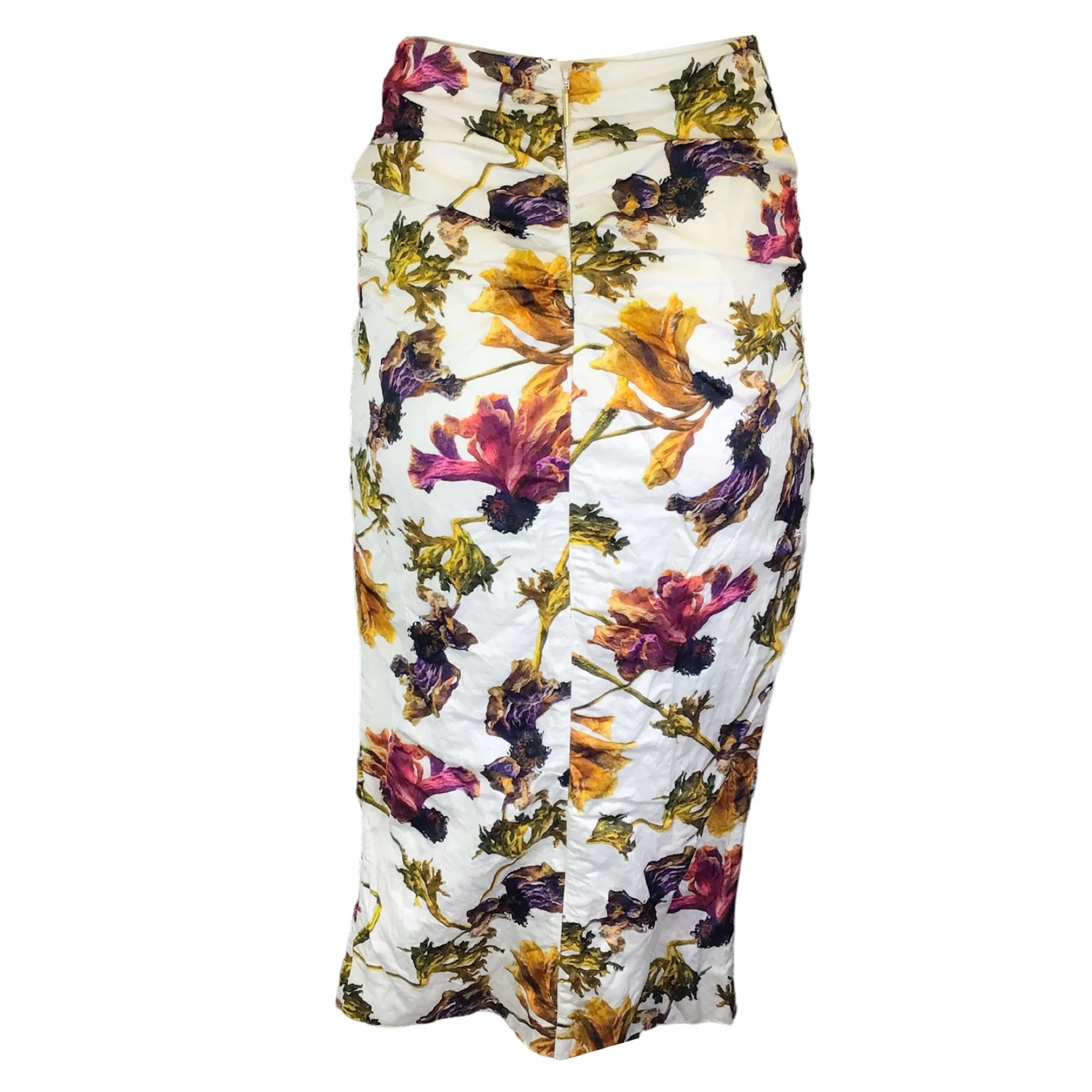 Jason Wu Collection Chalk Multi Floral Printed Crinkled Midi Skirt