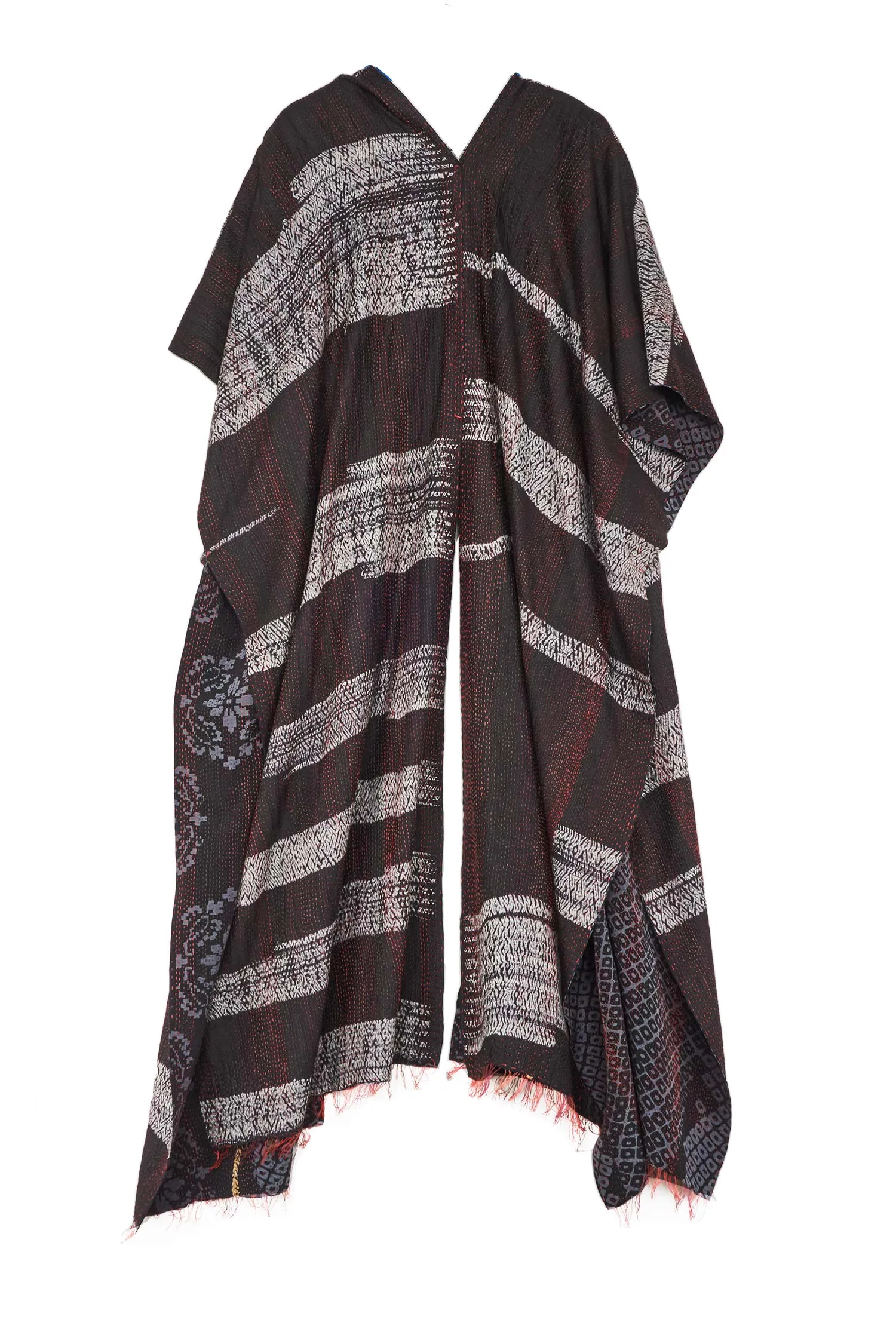 KIMONO PRINT KANTHA KIMONO PONCHO - kp2321-blk -