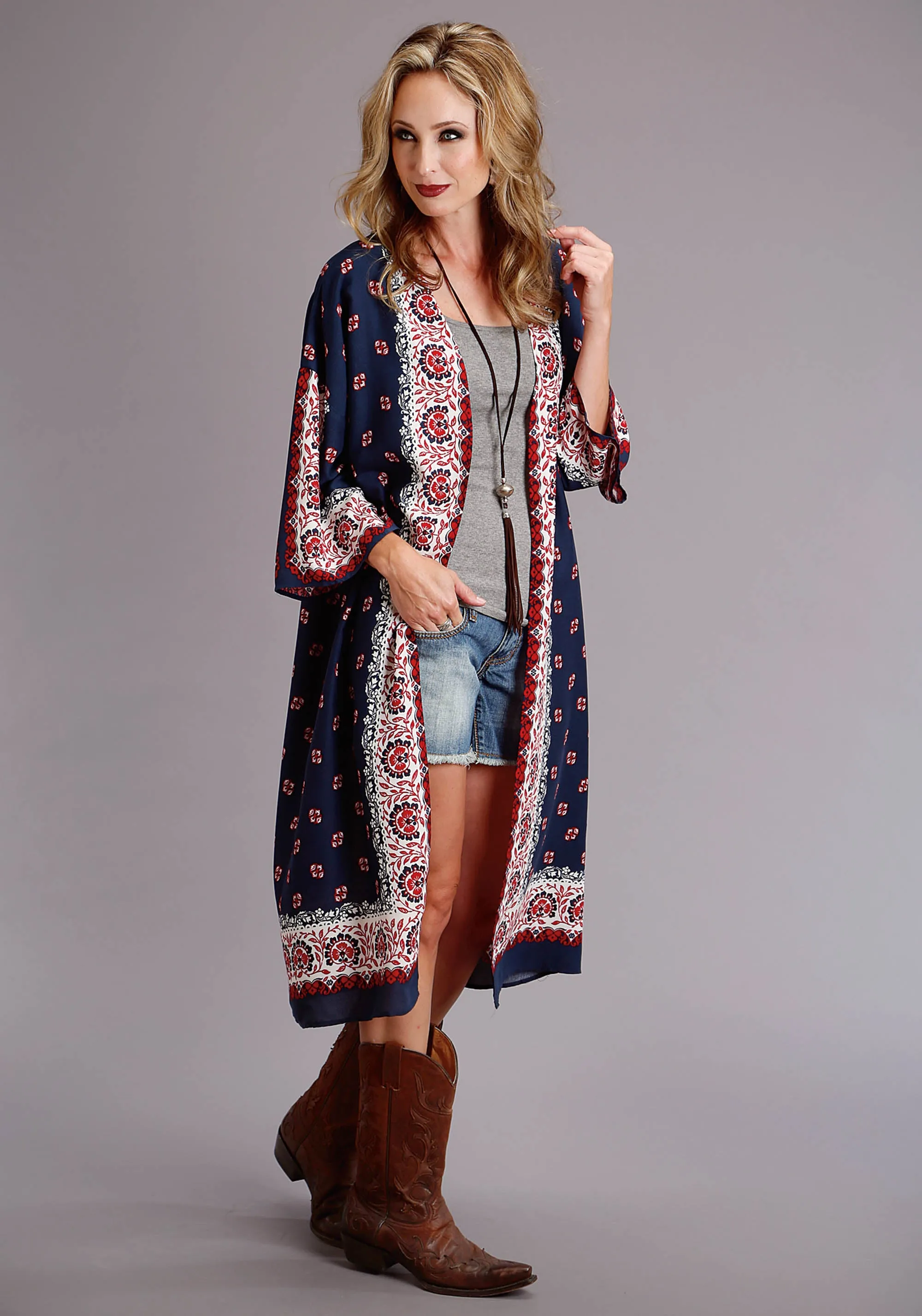 Ladies Bandana Print Long Sleeve Cardigan