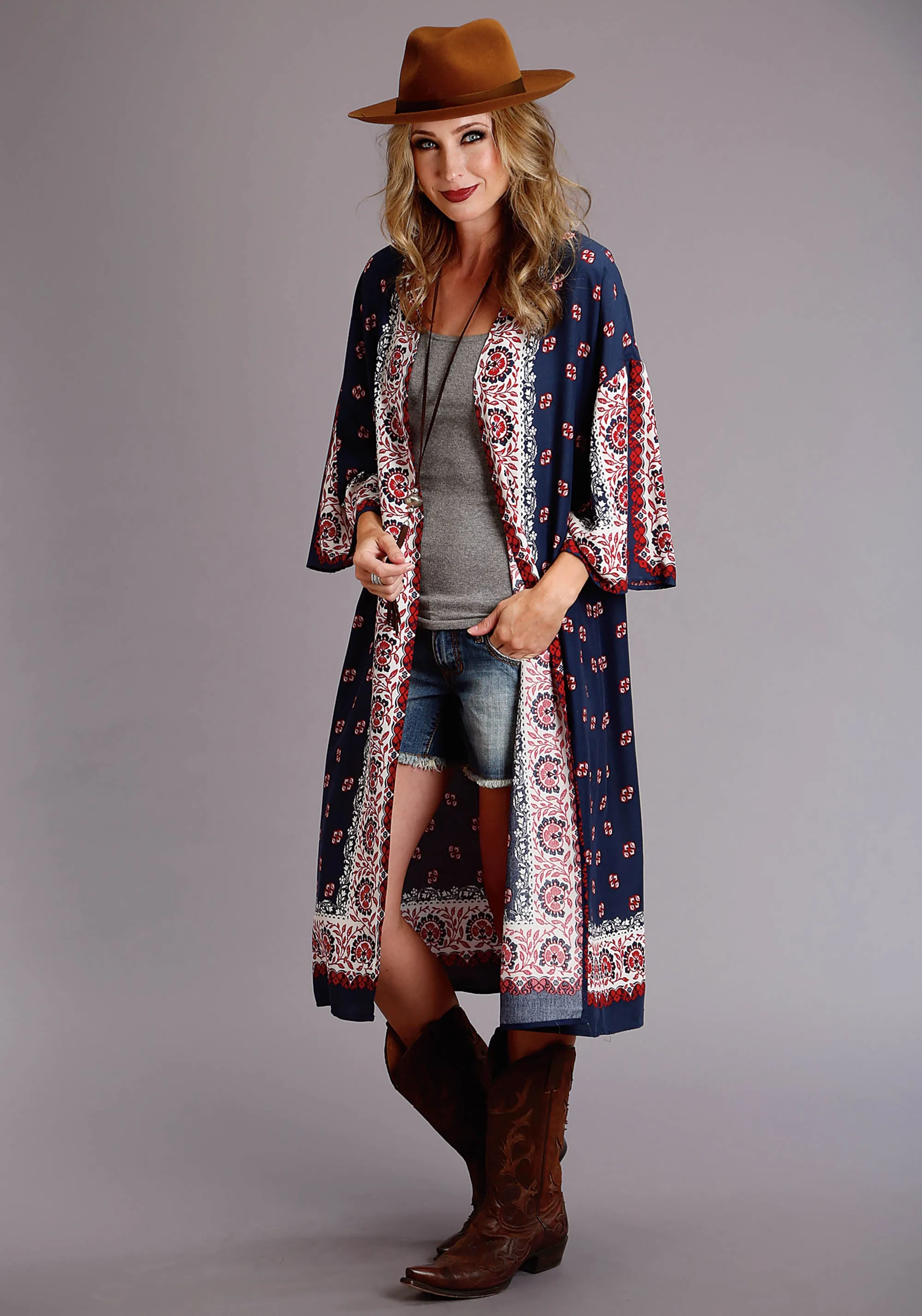 Ladies Bandana Print Long Sleeve Cardigan