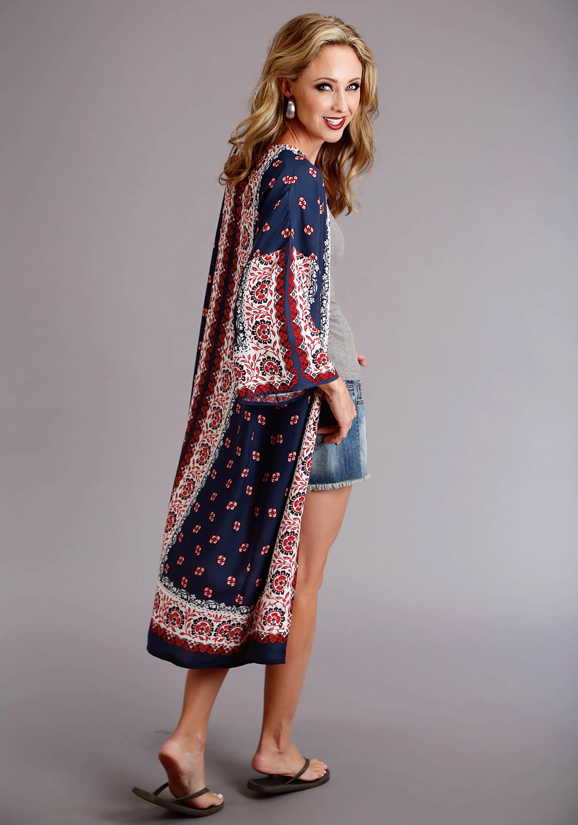 Ladies Bandana Print Long Sleeve Cardigan