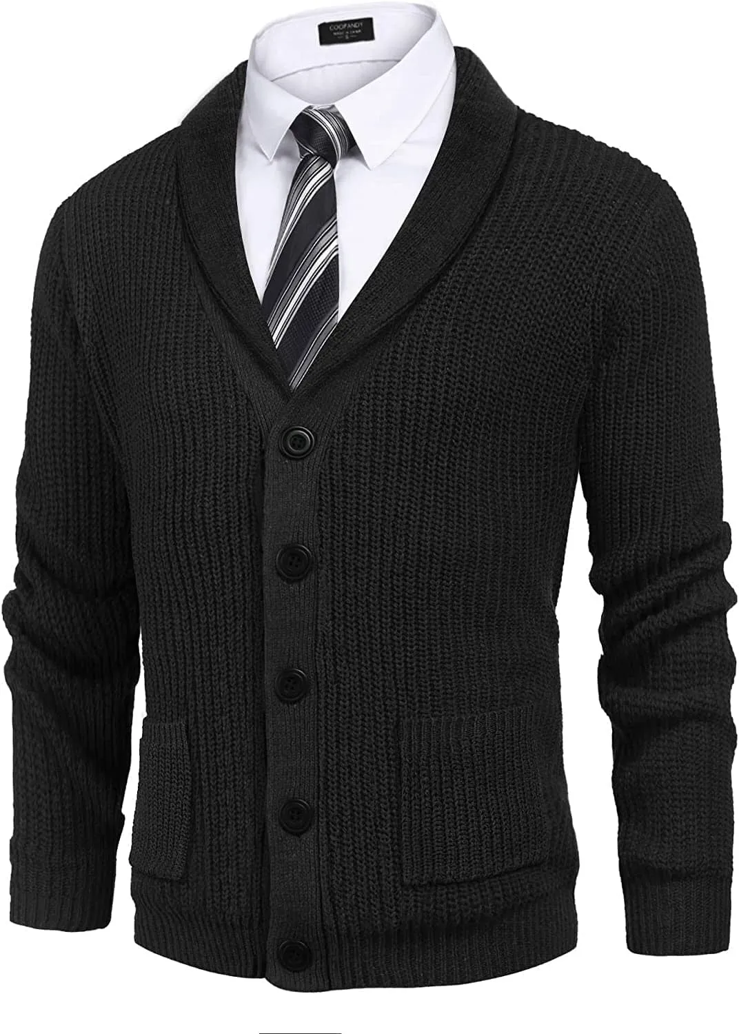 Lapel Button Up Cable Knit Cardigan with Pockets (US Only)