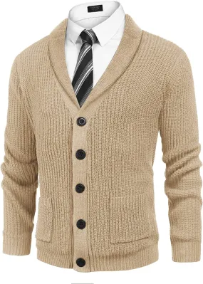 Lapel Button Up Cable Knit Cardigan with Pockets (US Only)