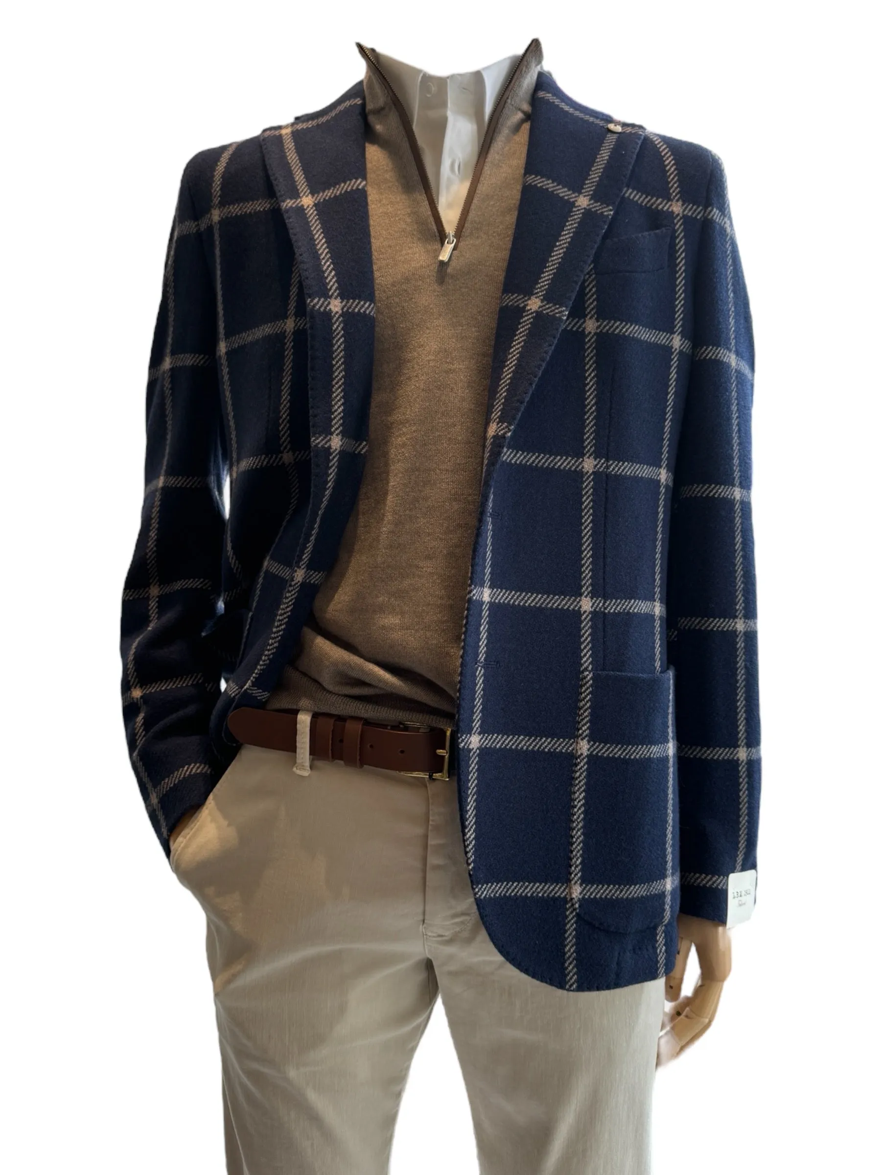 LBM Jack Wool Sport Coat in Navy Windowpane Plaid